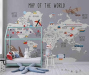 3D Cartoon World Map Airplane Wall Mural Wallpaper LQH 510- Jess Art Decoration
