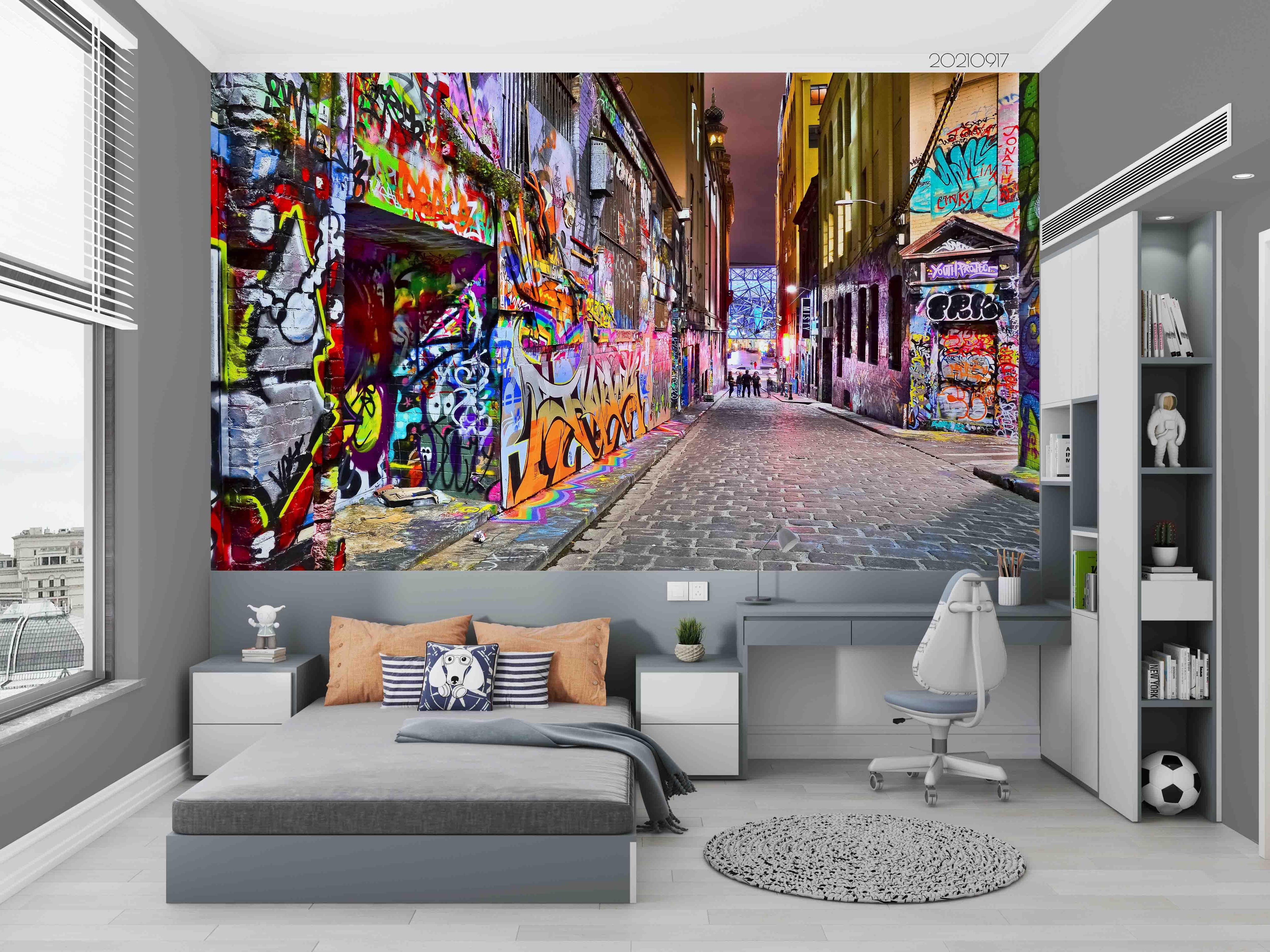 3D Colored Street Graffiti Wall Mural Wallpaper LQH 94- Jess Art Decoration