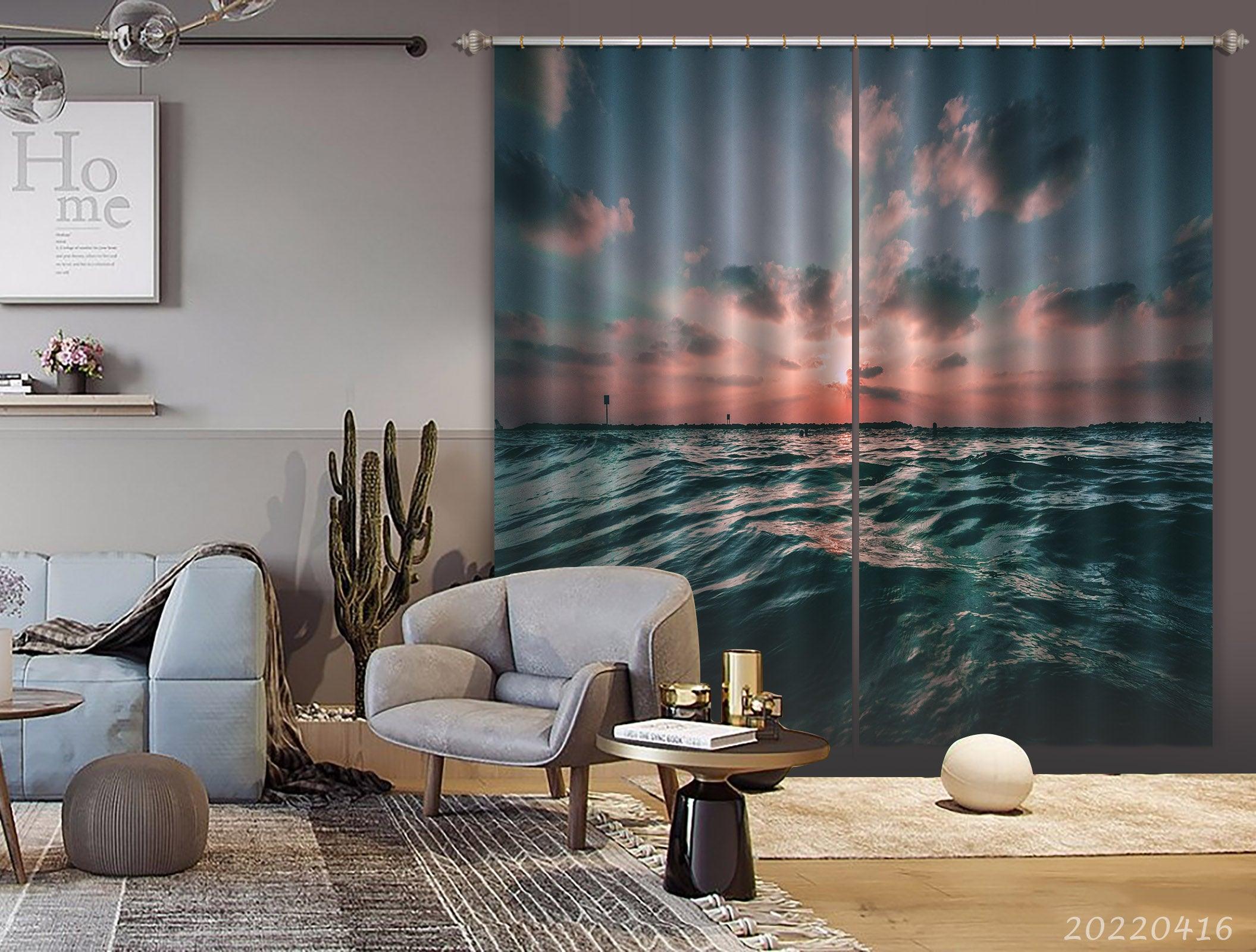 3D Landscape Ocean Wave Sunrise Sky Cloud Curtains and Drapes GD 4461- Jess Art Decoration