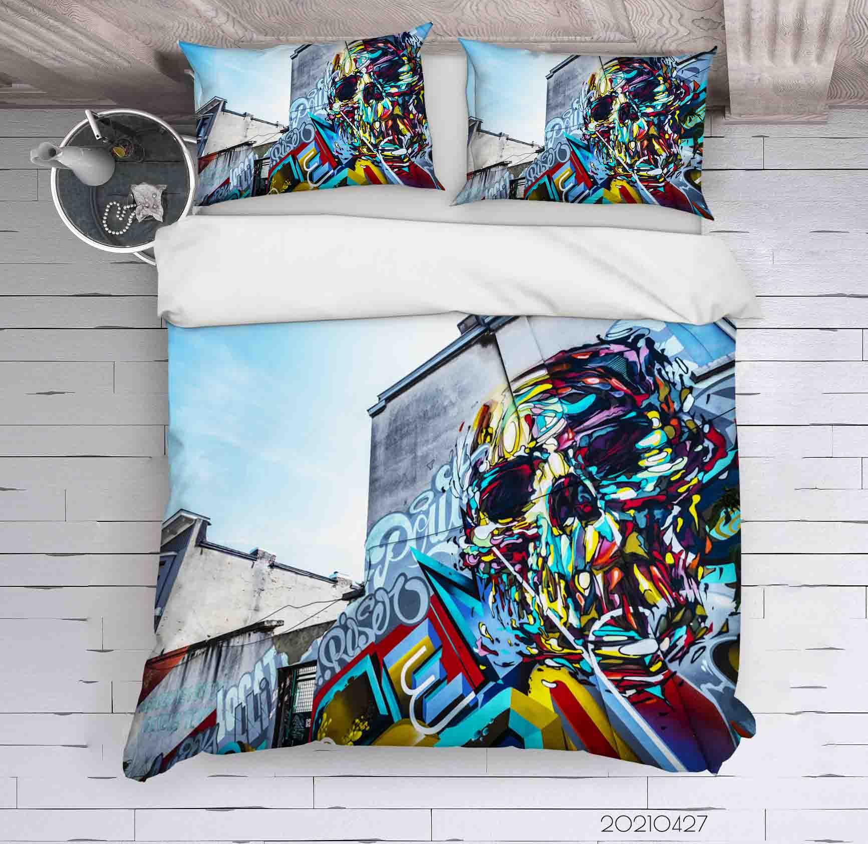 3D Abstract Colored Street Graffiti Quilt Cover Set Bedding Set Duvet Cover Pillowcases 140- Jess Art Decoration