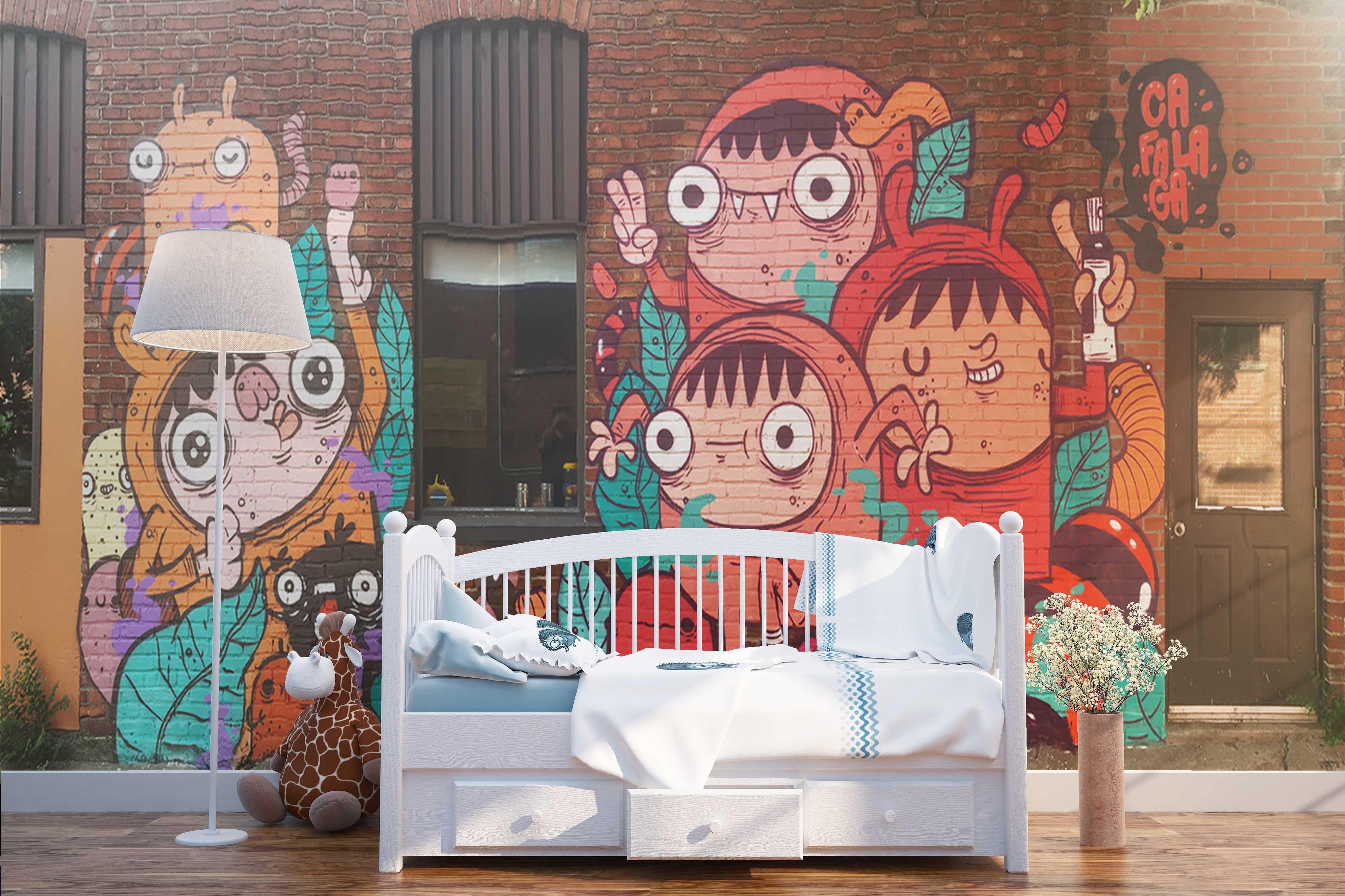 3D Red Brick Cartoon Monster Wall Mural Wallpaper 251- Jess Art Decoration