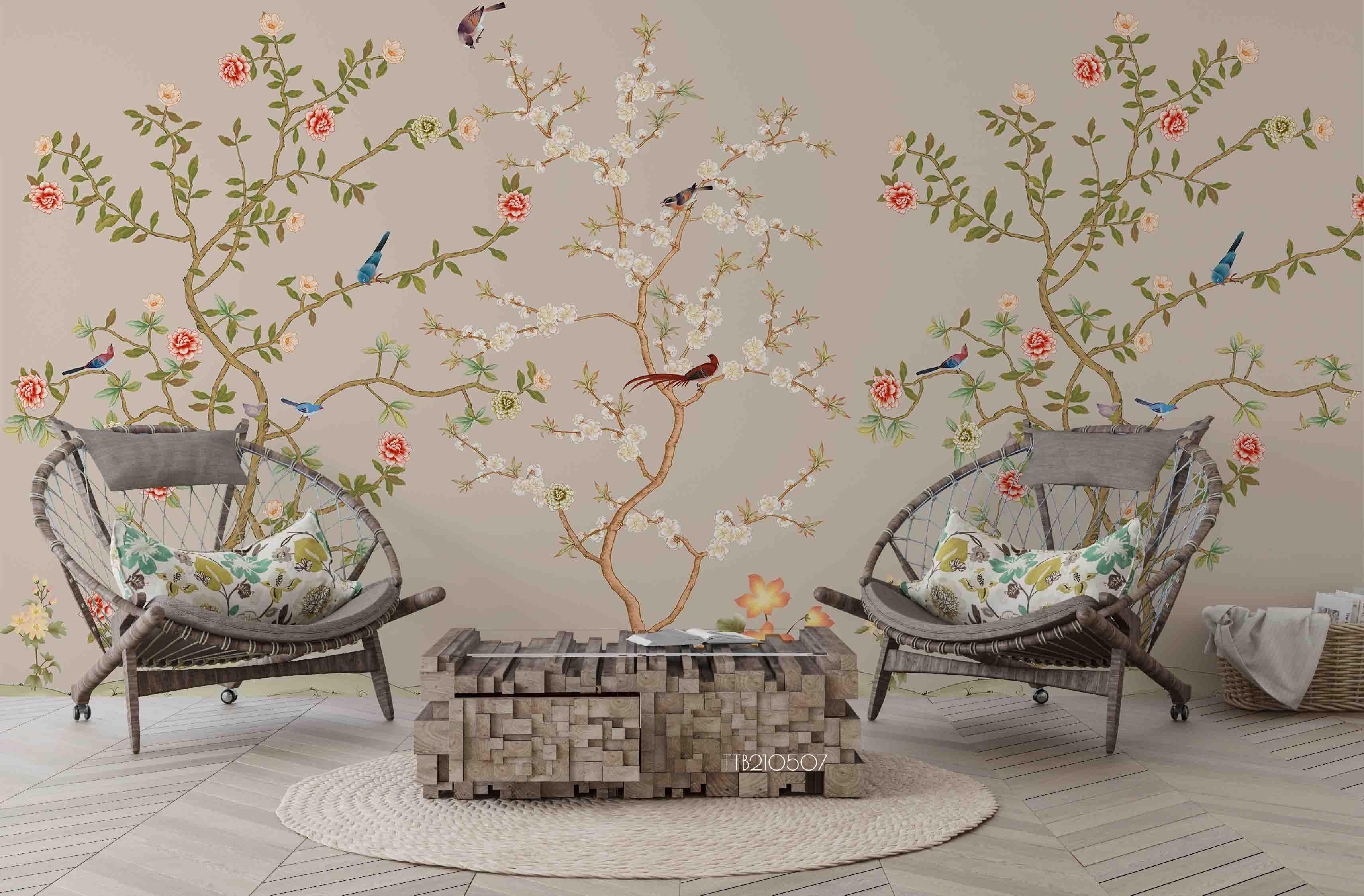 3D Floral Branch Bird Wall Mural Wallpaper LQH 89- Jess Art Decoration