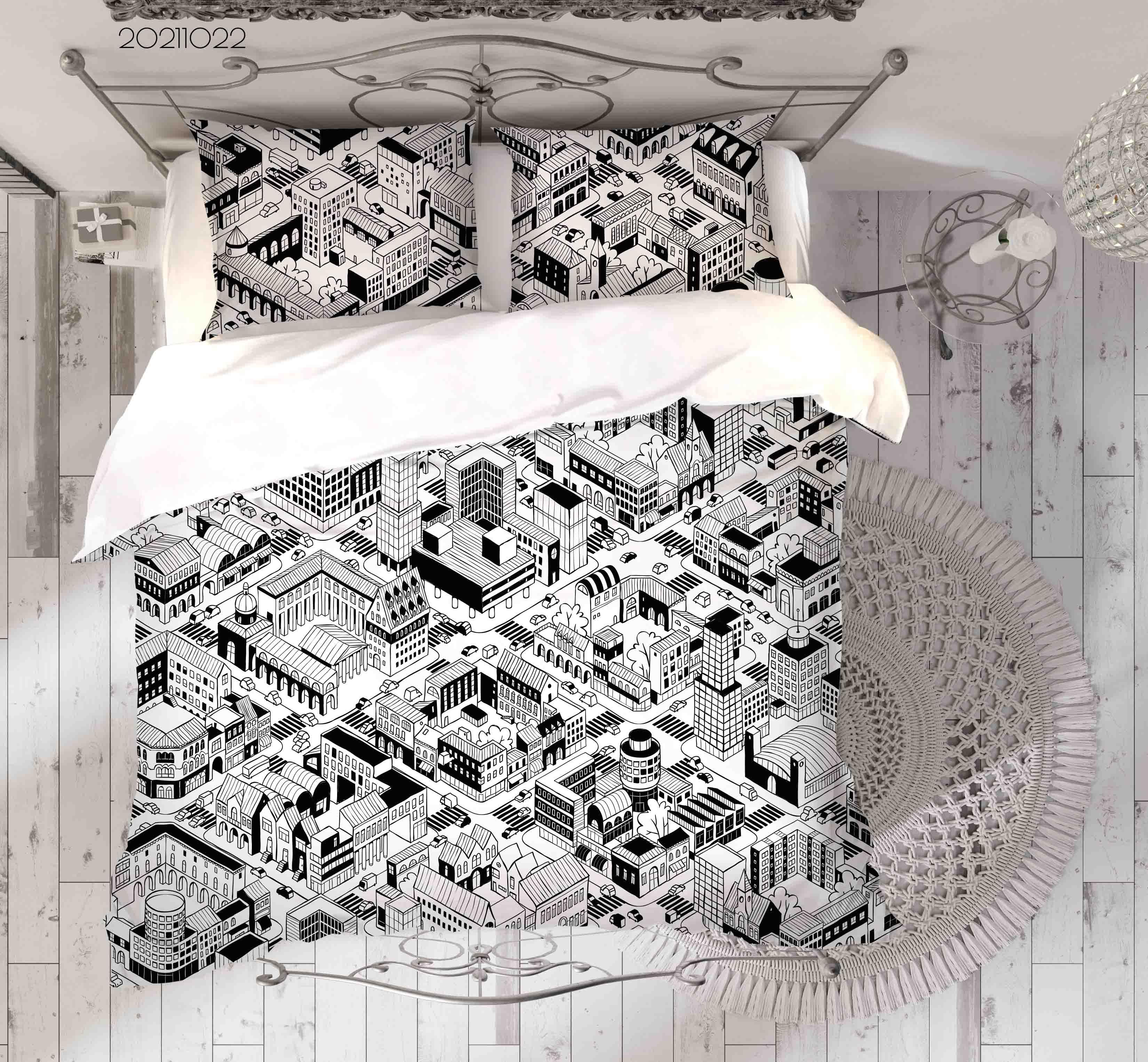 3D Abstract City Building Graffiti Quilt Cover Set Bedding Set Duvet Cover Pillowcases 14- Jess Art Decoration