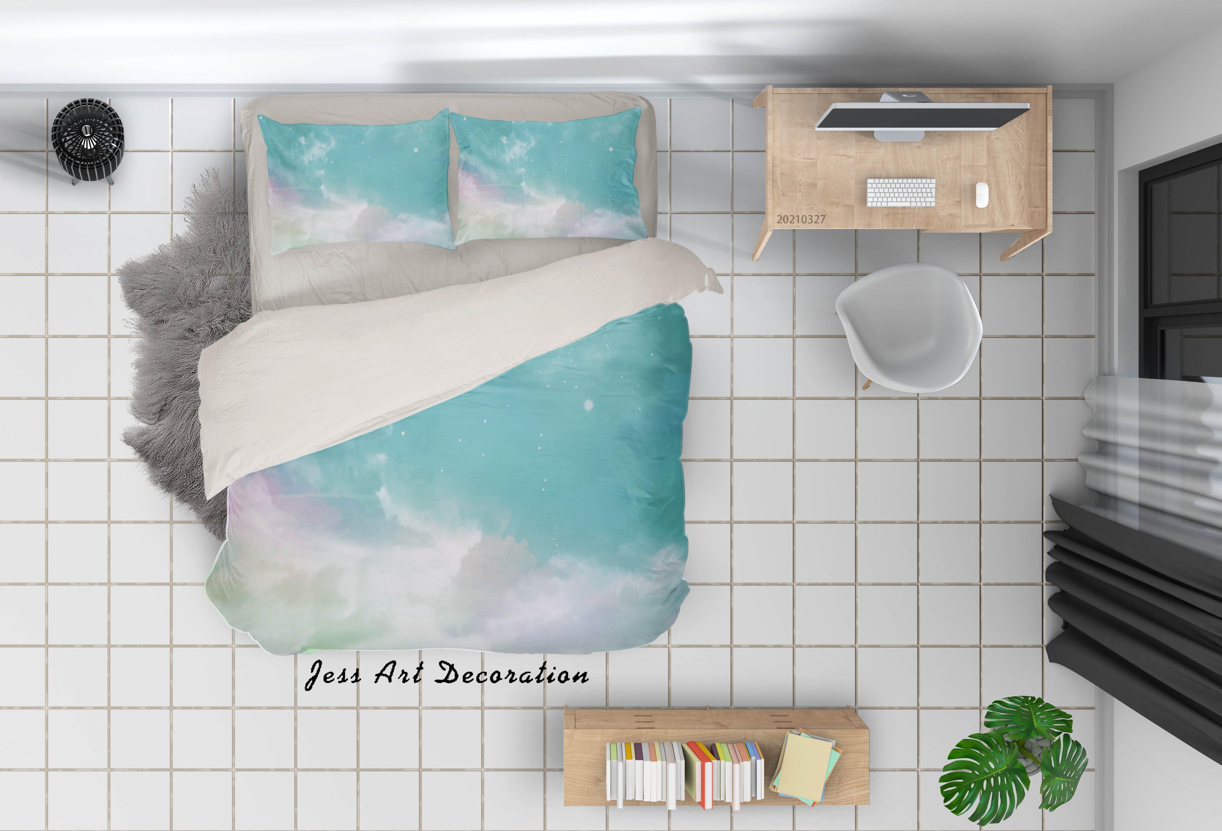 3D Watercolor Sky Cloud Quilt Cover Set Bedding Set Duvet Cover Pillowcases 57- Jess Art Decoration