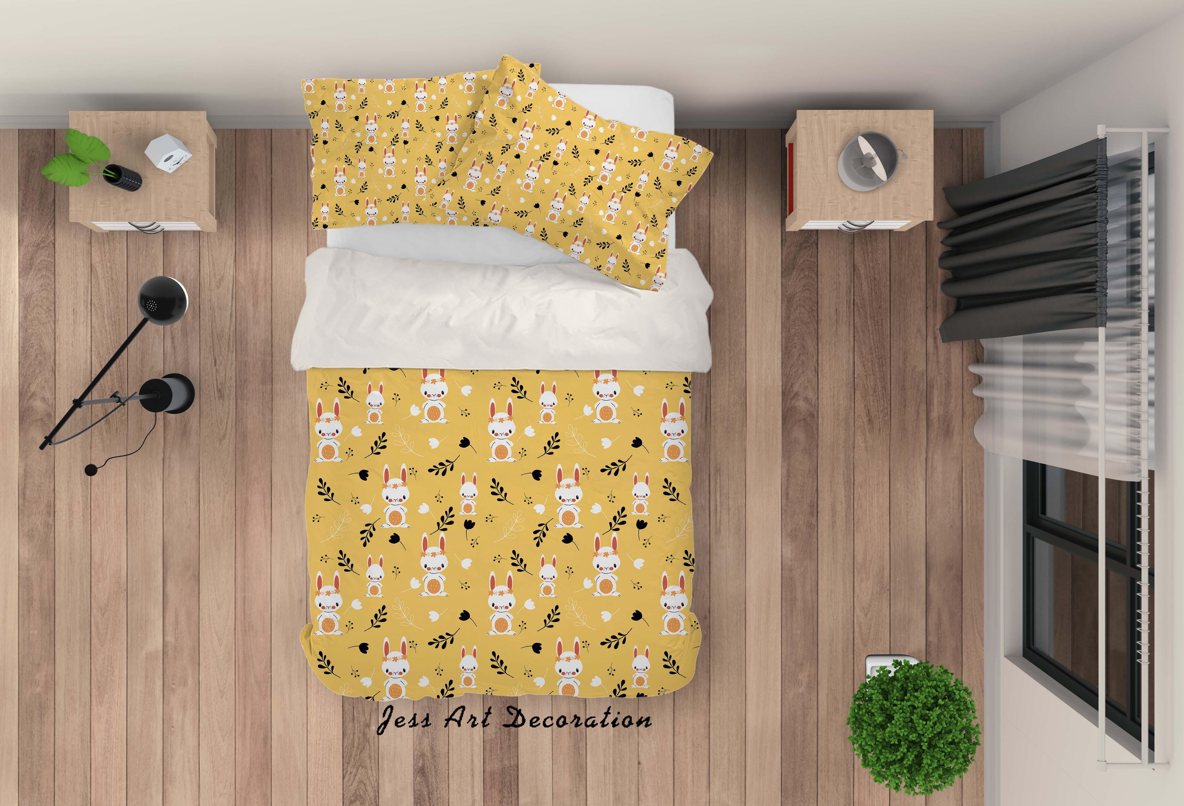 3D Cartoon Rabbit Yellow Quilt Cover Set Bedding Set Pillowcases 110- Jess Art Decoration