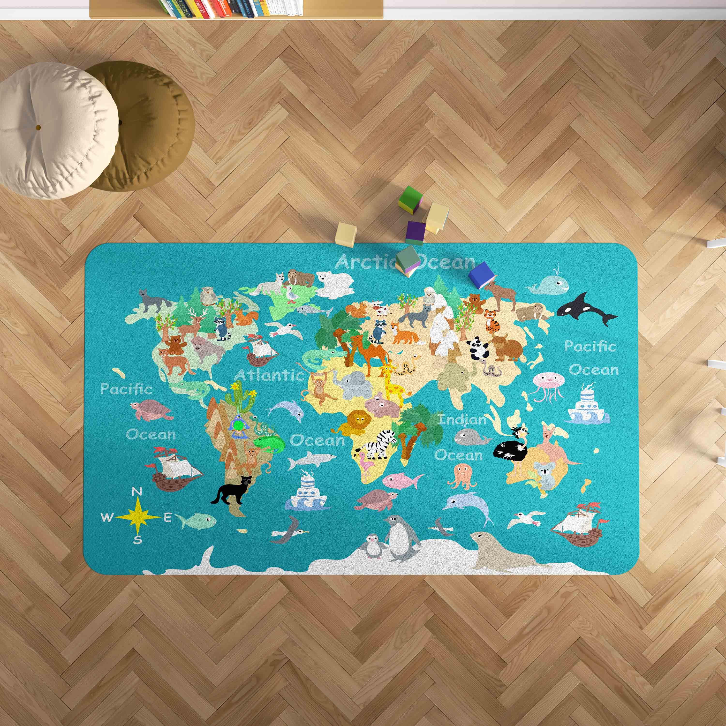 3D World Map Green Non-Slip Rug Mat 185- Jess Art Decoration