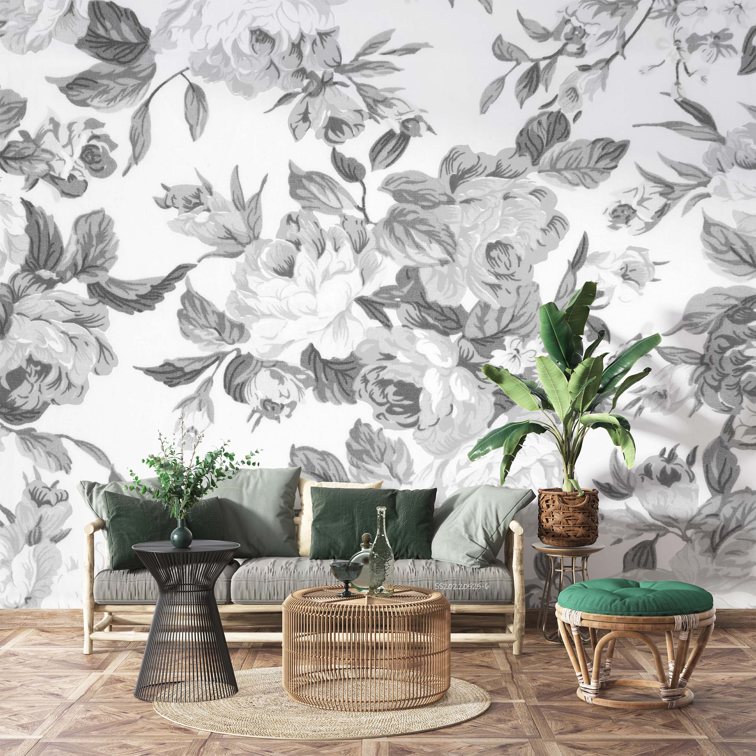 3D Vintage Floral Background Black White Wall Mural Wallpaper GD 1307- Jess Art Decoration