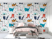 3D Cartoon Cute Cat Set Wall Mural Wallpaper GD 626- Jess Art Decoration