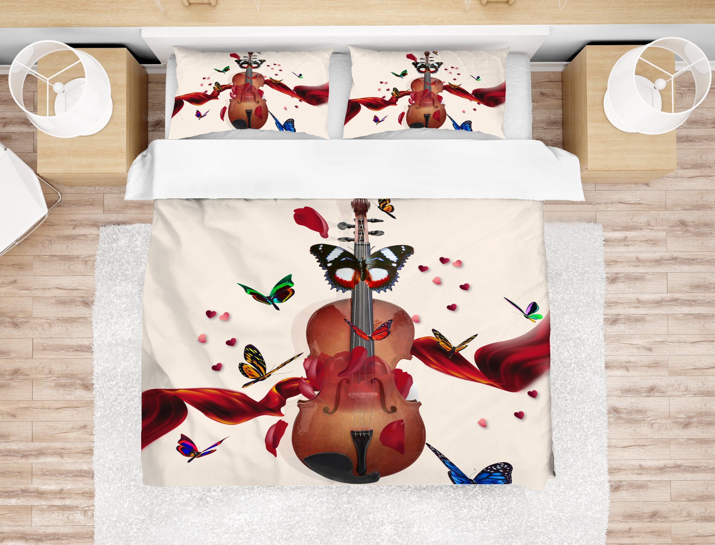 3D Violin Butterfly Quilt Cover Set Bedding Set Pillowcases 02- Jess Art Decoration