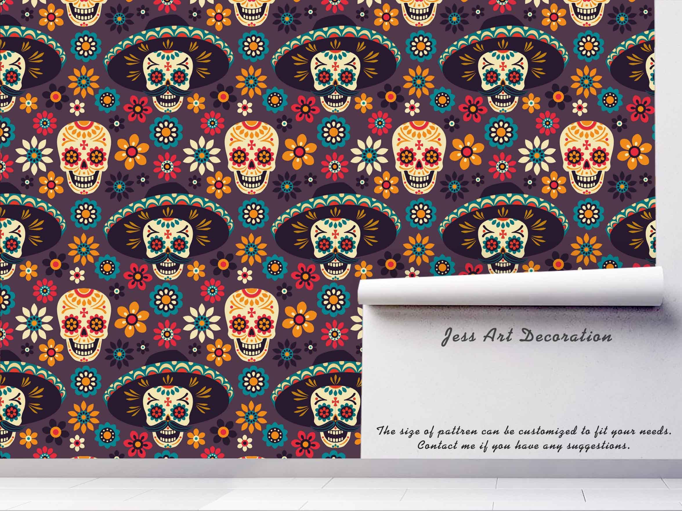 3D Floral Skull Straw Hat Wall Mural Wallpaper 41- Jess Art Decoration