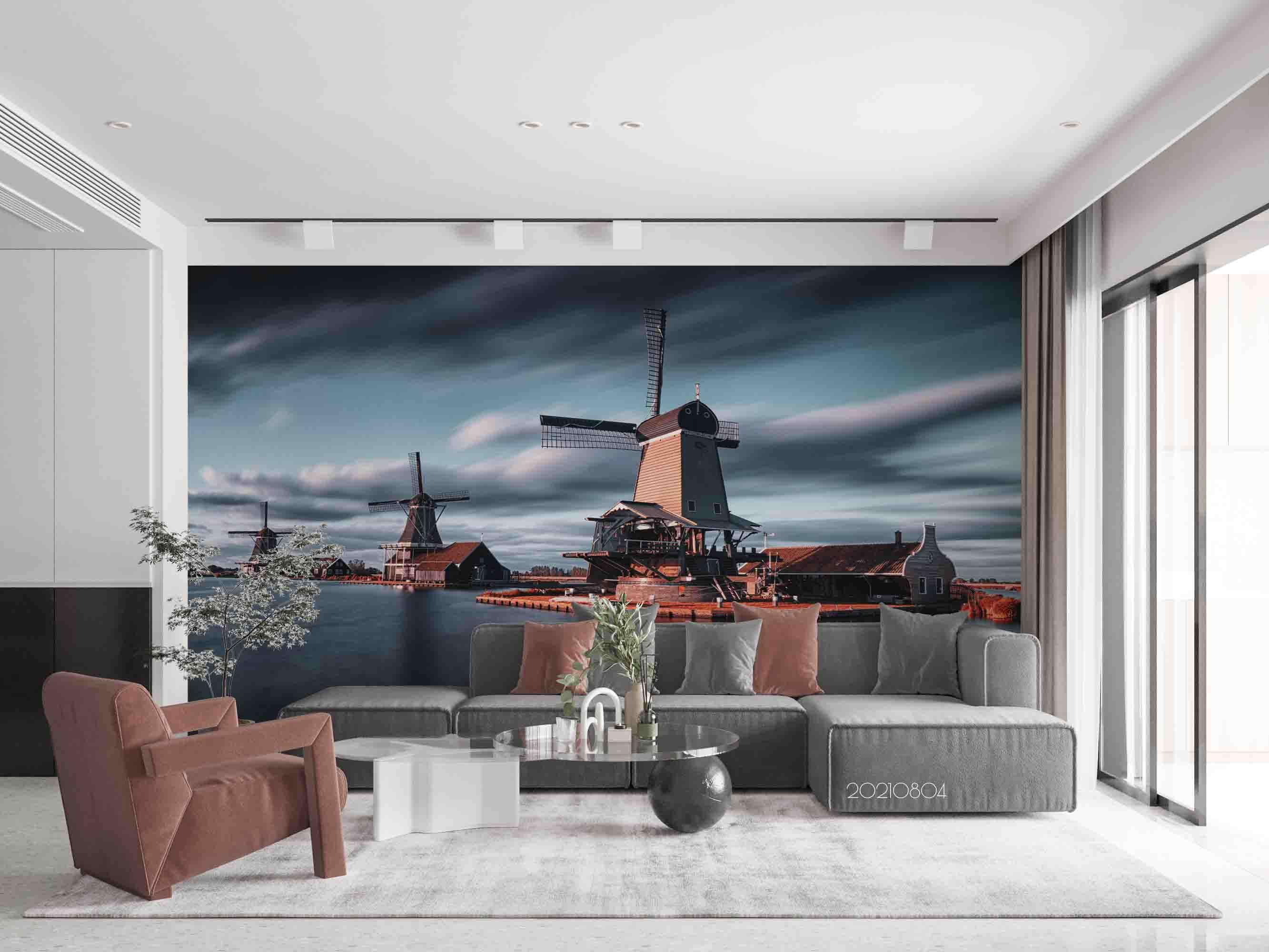 3D Near Sea Town Windmill Wall Mural Wallpaper SWW5000- Jess Art Decoration