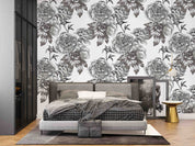 3D Sketch Peony Floral Pattern Black White Wall Mural Wallpaper GD 1329- Jess Art Decoration