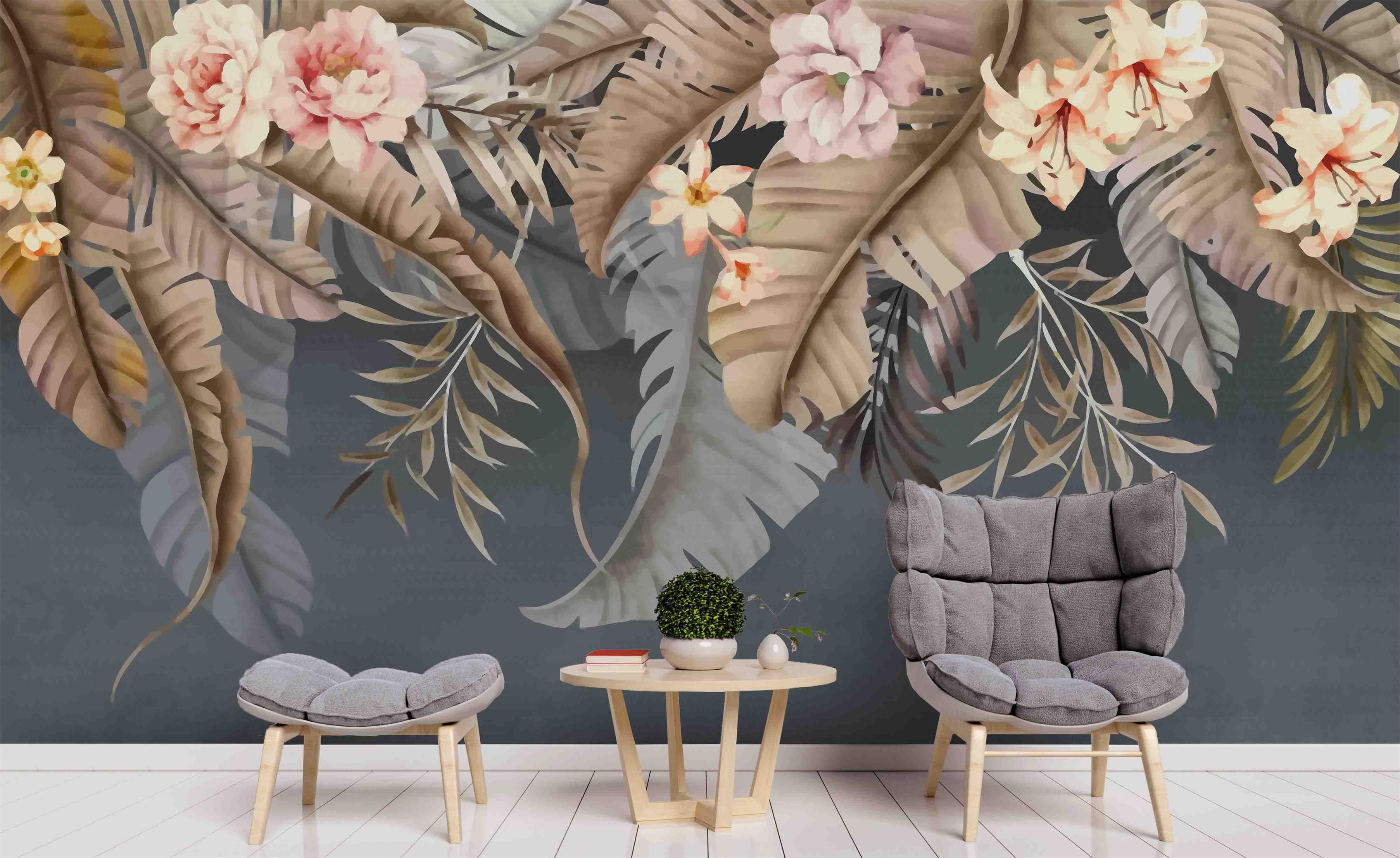 3D Pink Floral Palm Leaves Wall Mural Wallpaper 25- Jess Art Decoration
