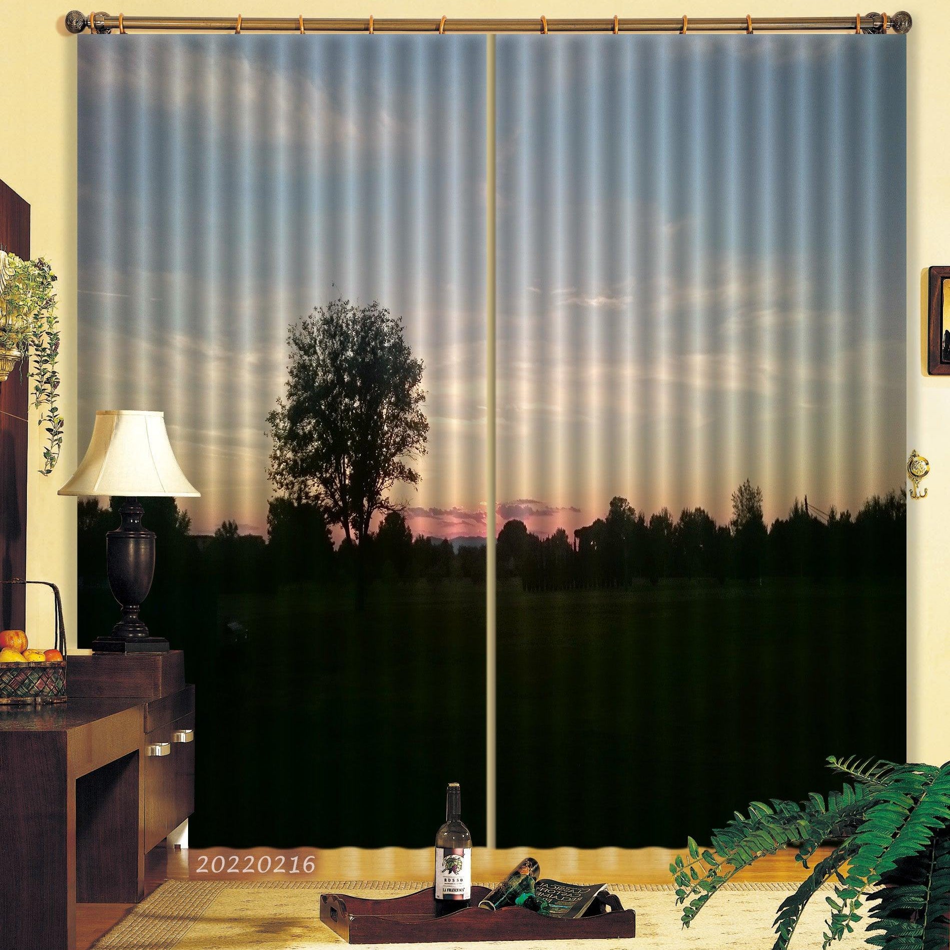 3D Woods Pink Blue Sky Curtains and Drapes GD 2179- Jess Art Decoration