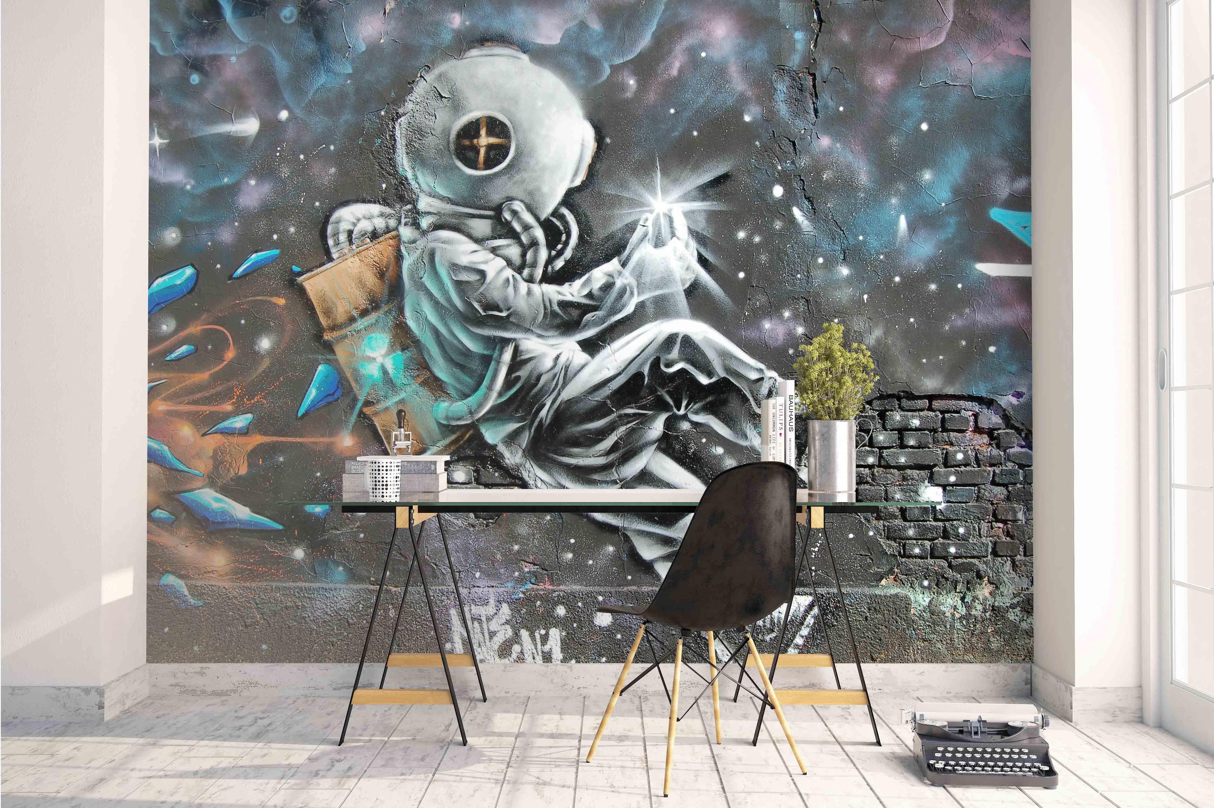3D Retro Space Astronaut Wall Mural Wallpaper B109- Jess Art Decoration