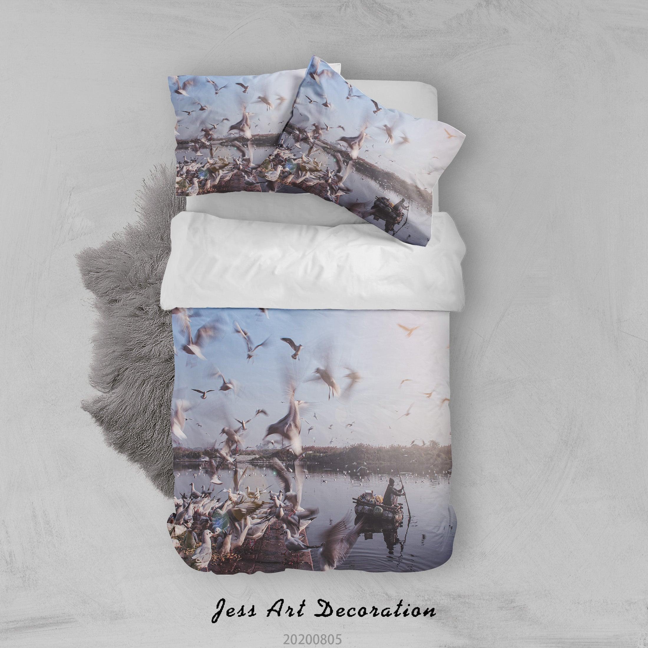 3D Seagull Crowd Boating Scenery Quilt Cover Set Bedding Set Duvet Cover Pillowcases LXL 87- Jess Art Decoration