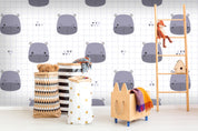 3D cartoon grey hippo wall mural wallpaper 30- Jess Art Decoration