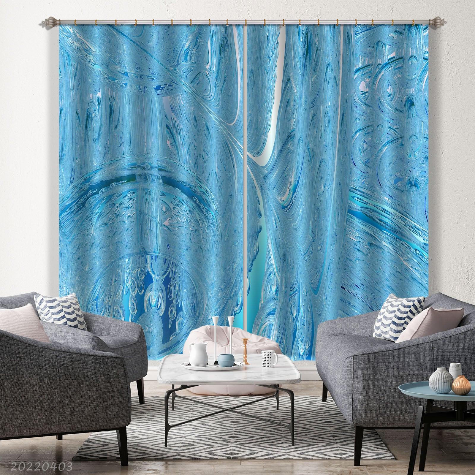 3D Abstract Blue Texture Curtains and Drapes GD 3226- Jess Art Decoration
