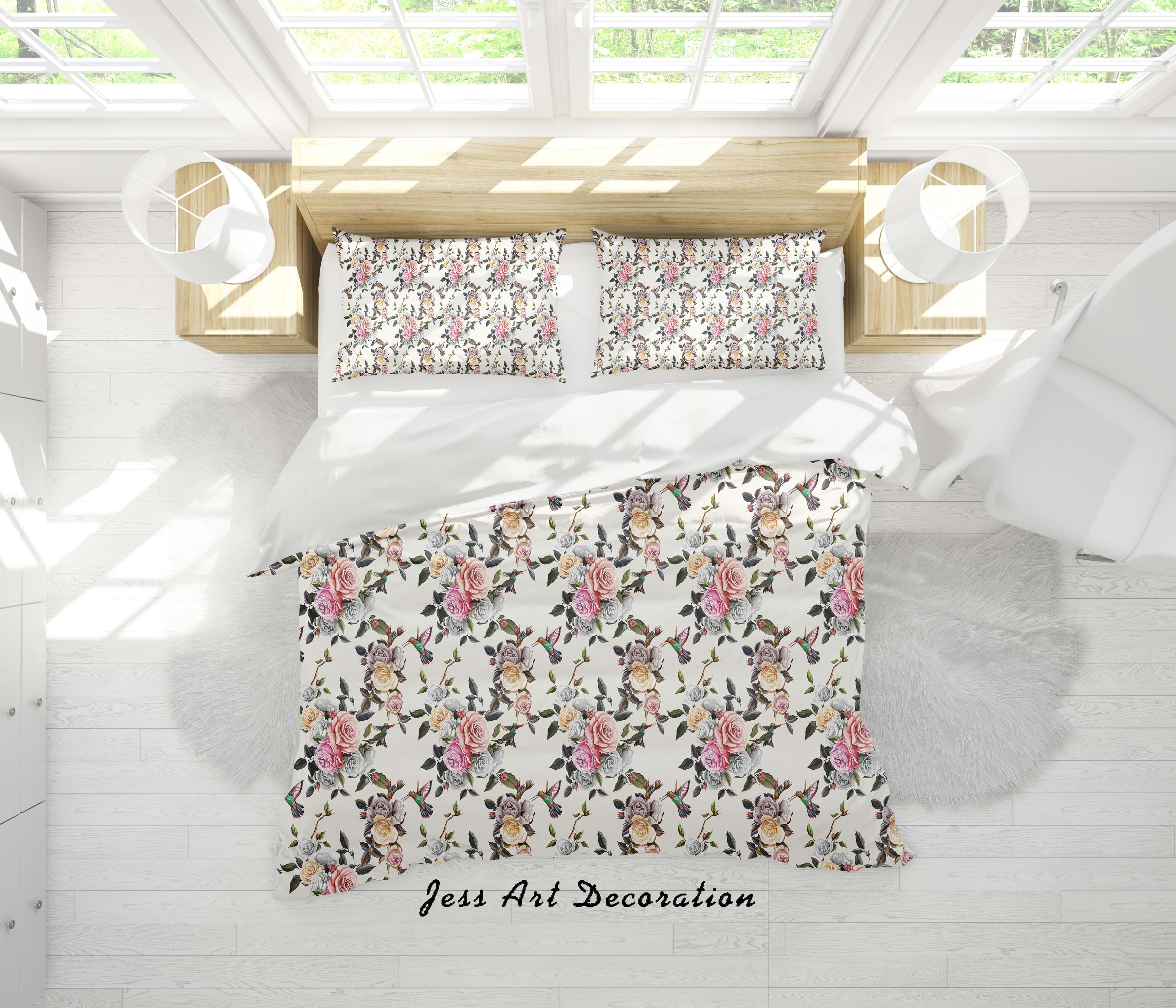 3D White Flowers Quilt Cover Set Bedding Set Duvet Cover Pillowcases SF111- Jess Art Decoration