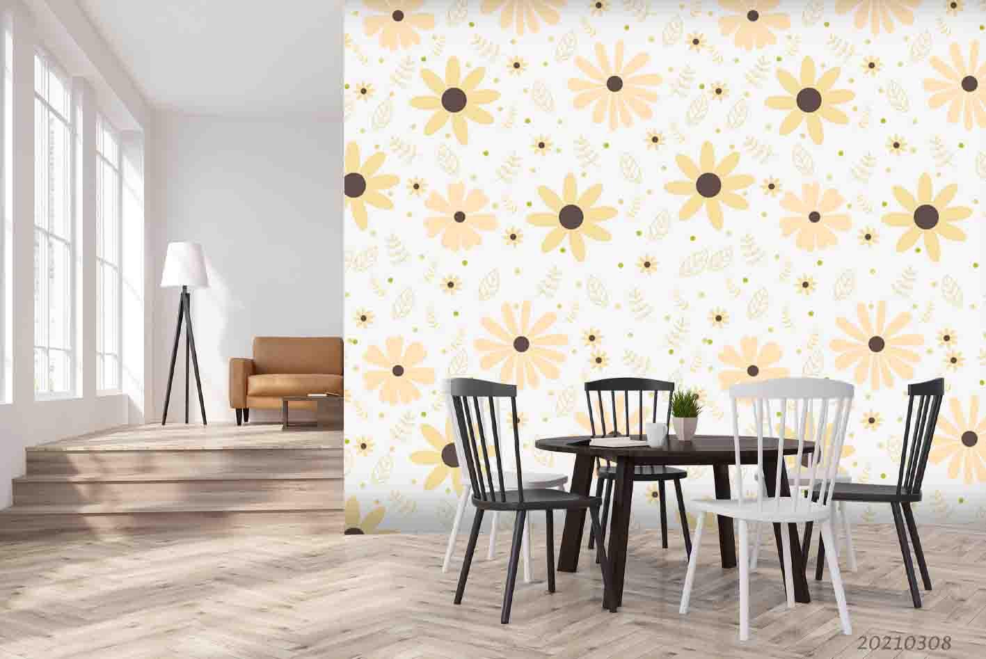3D Watercolor Yellow Floral Pattern Wall Mural Wallpaper LQH 104- Jess Art Decoration