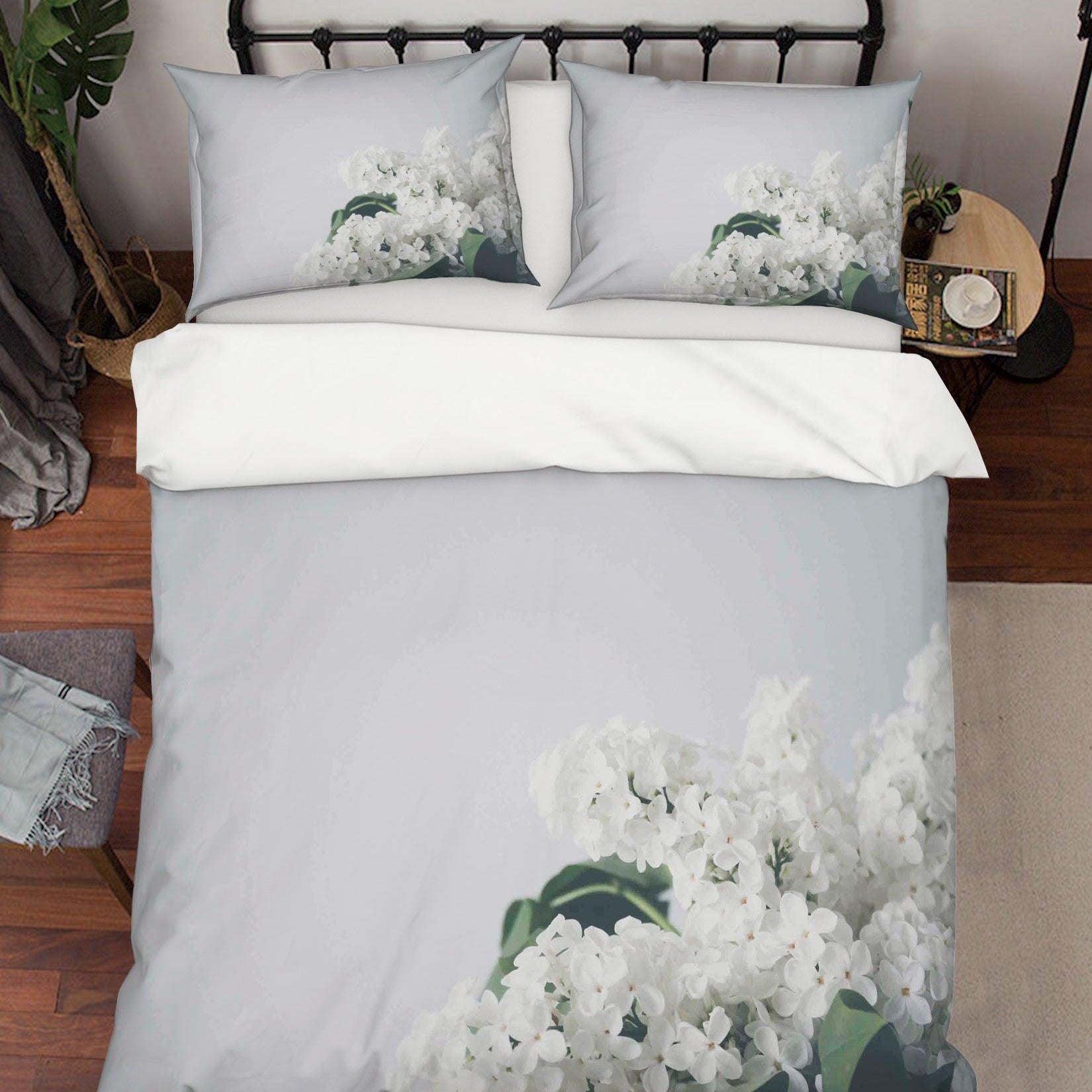 3D White Pear Flower Quilt Cover Set Bedding Set Duvet Cover Pillowcases LQH A171- Jess Art Decoration