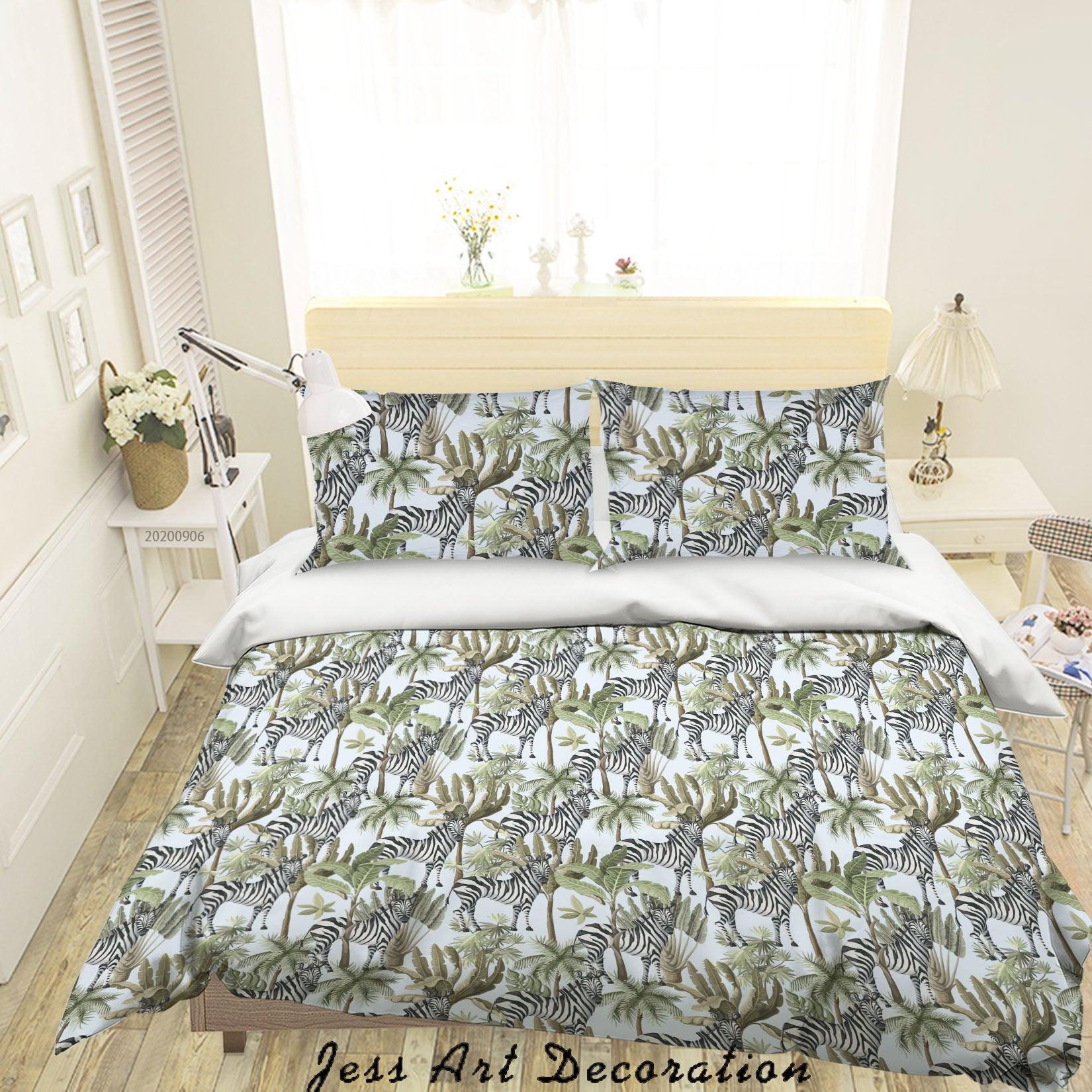 3D Vintage Leaves Zebra Floral Pattern Quilt Cover Set Bedding Set Duvet Cover Pillowcases WJ 3657- Jess Art Decoration