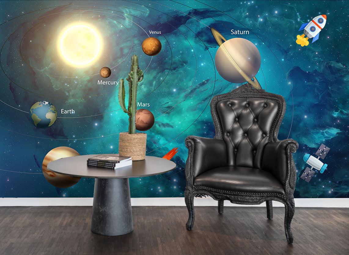3D blue space planets wall mural wallpaper 19- Jess Art Decoration