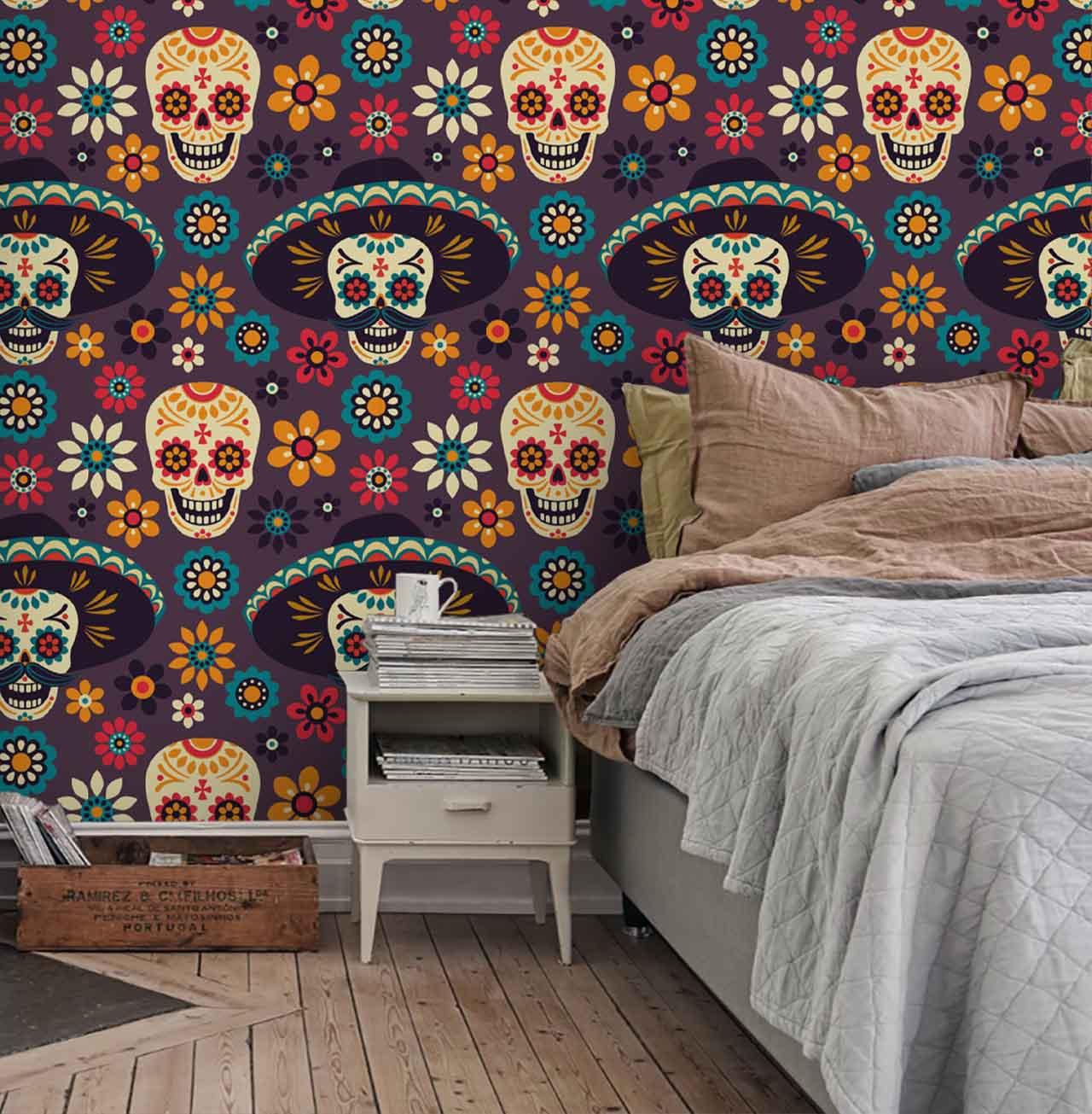 3D Floral Skull Straw Hat Wall Mural Wallpaper 41- Jess Art Decoration