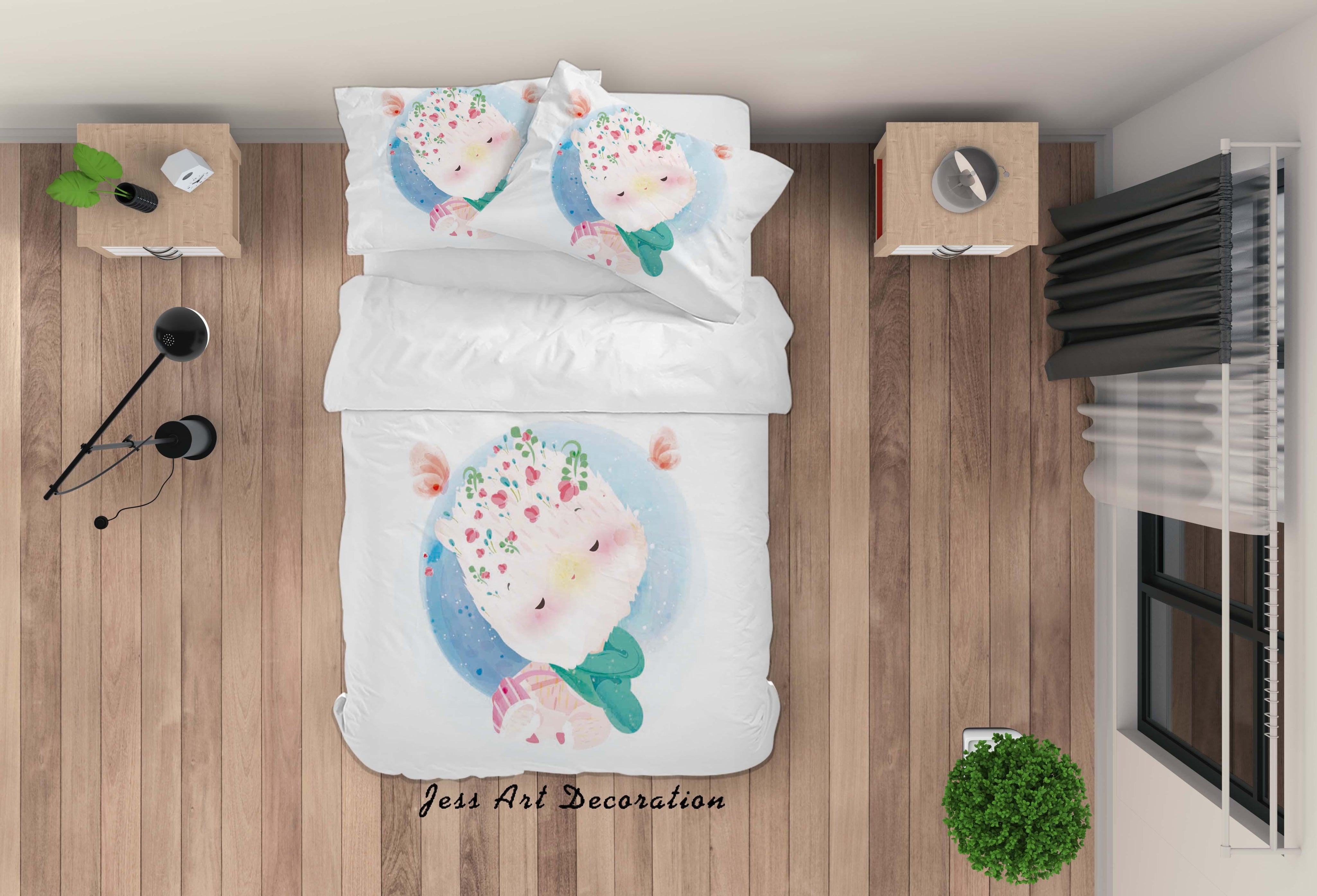 3D White Cartoon Animal Butterfly Quilt Cover Set Bedding Set Duvet Cover Pillowcases SF88- Jess Art Decoration
