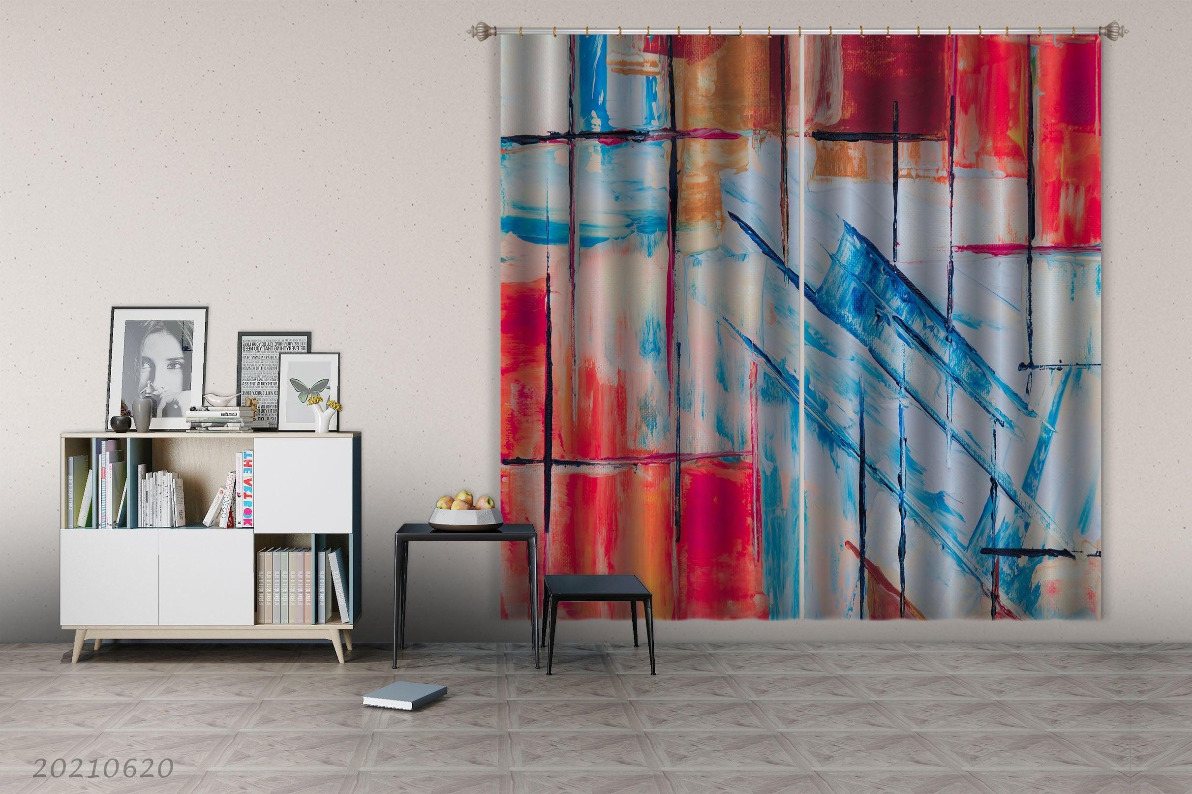 3D Abstract Graffiti Colored Geometric Art Curtains and Drapes GD 733- Jess Art Decoration
