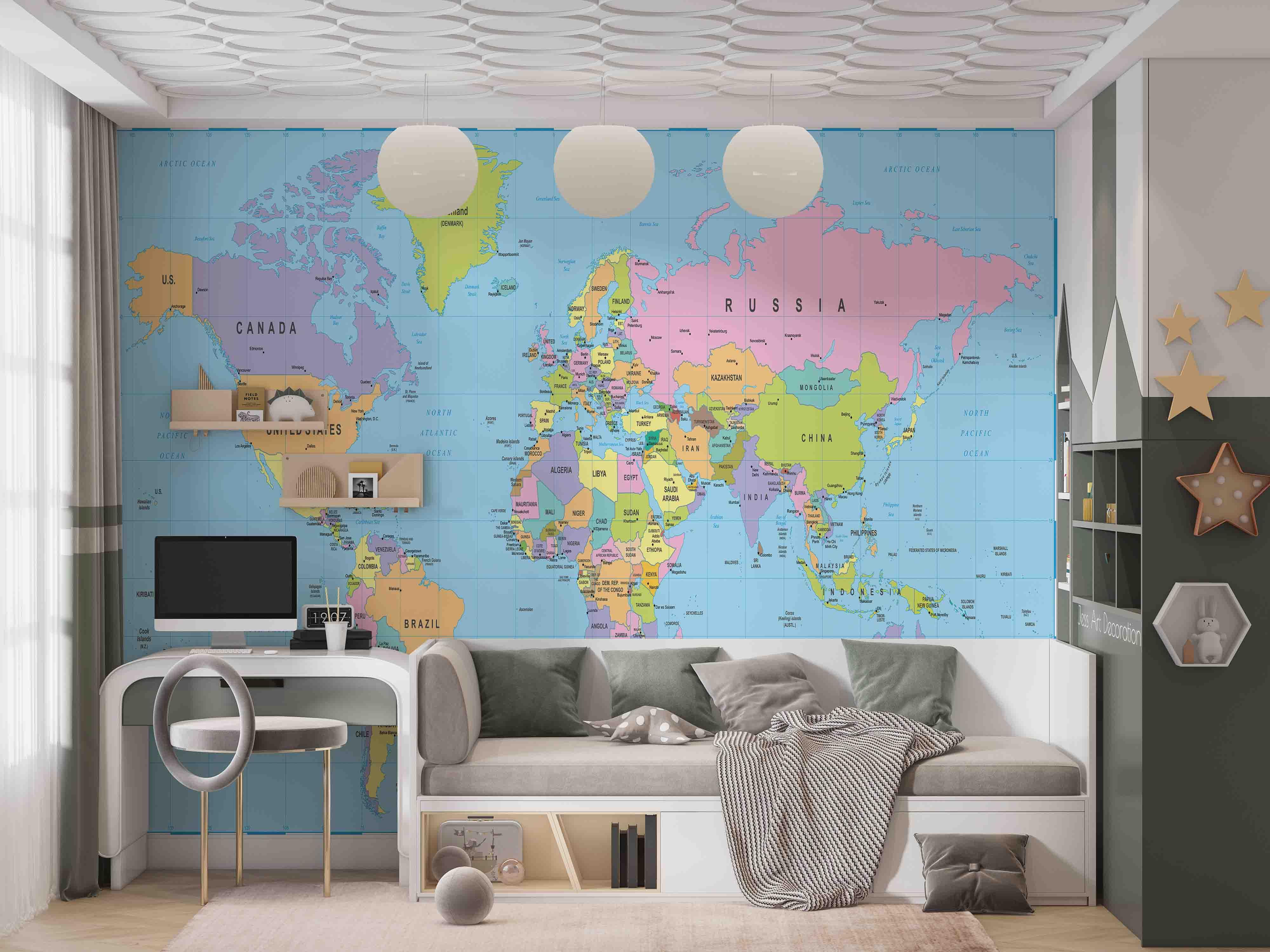 3D World Map Color Wall Mural Wallpaper GD 2648- Jess Art Decoration