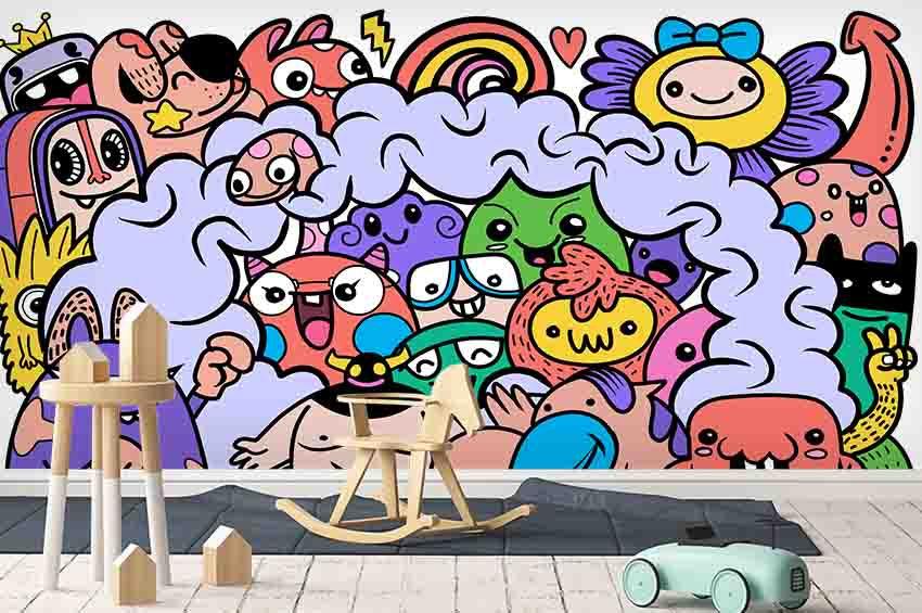 3D Cartoon Graffiti Wall Mural Wallpaper SF75- Jess Art Decoration