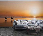 3D Cowboy Sunset Sky Beach Horseback Riding Wall Mural Wallpaper LQH 69- Jess Art Decoration