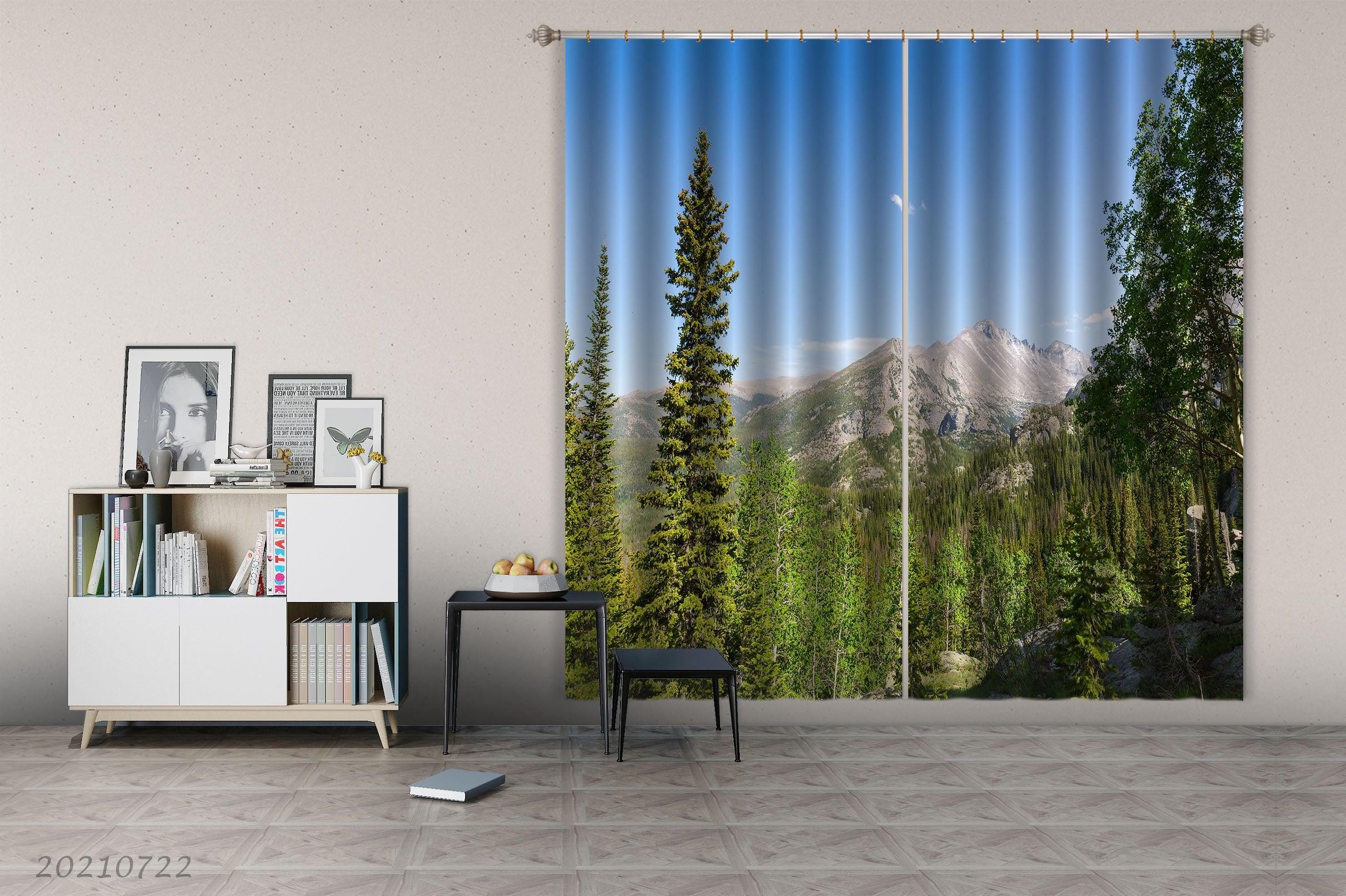 3D Sky Mountain Green Forest Landscape Curtains and Drapes LQH 377- Jess Art Decoration
