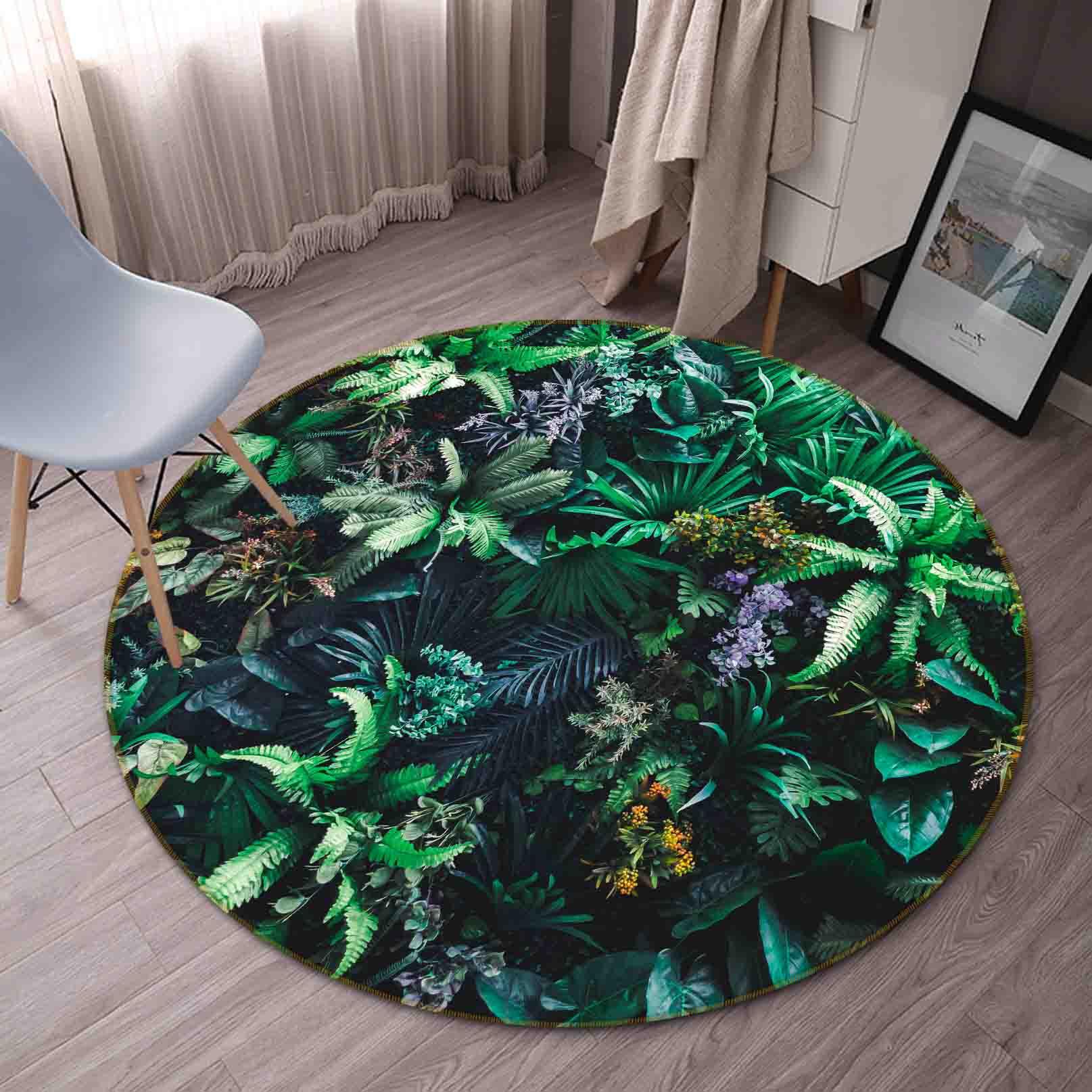 3D Tropical Green Plant Leaf Non-Slip Round Rug Mat 52- Jess Art Decoration
