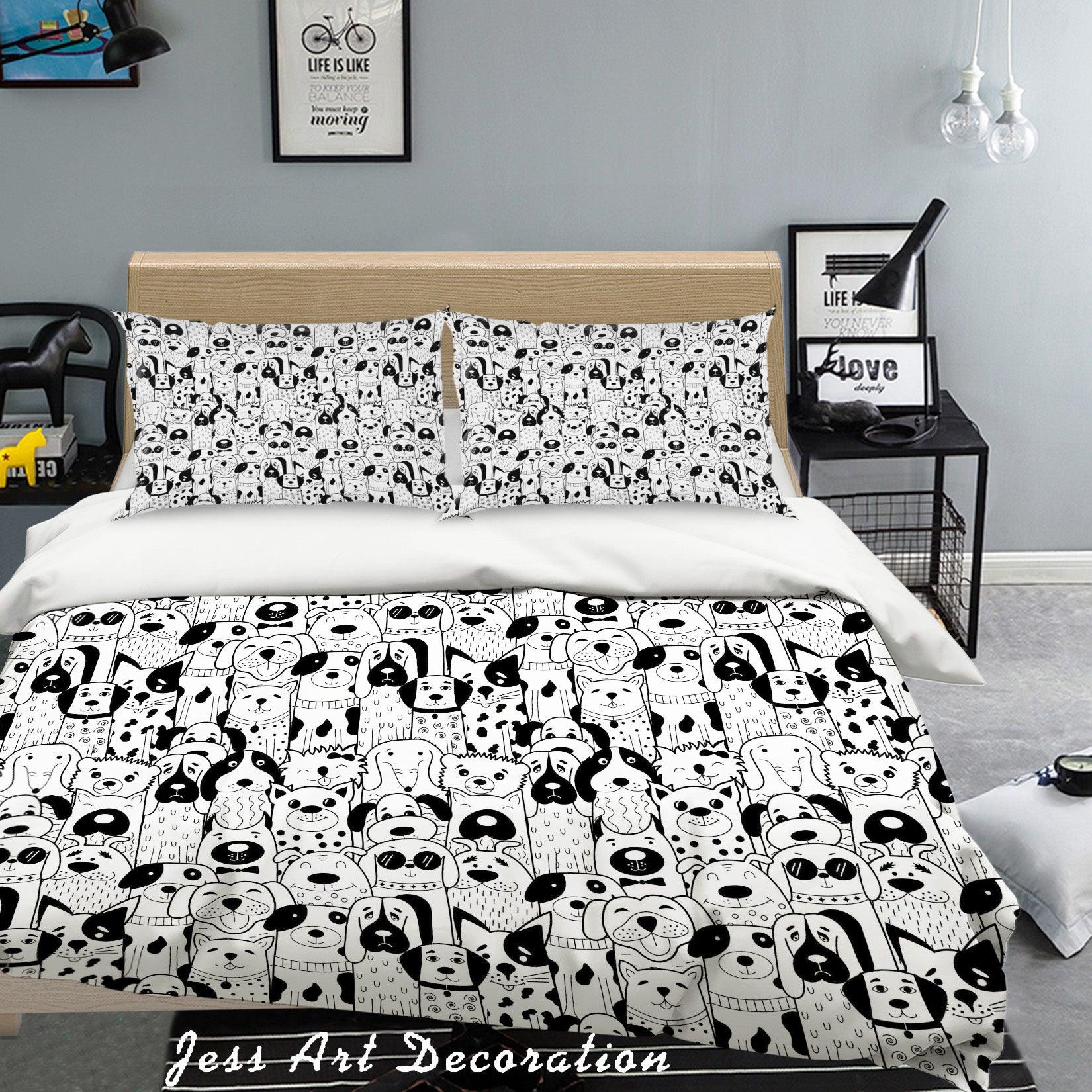 3D Black White Dog  Quilt Cover Set Bedding Set Pillowcases 68- Jess Art Decoration