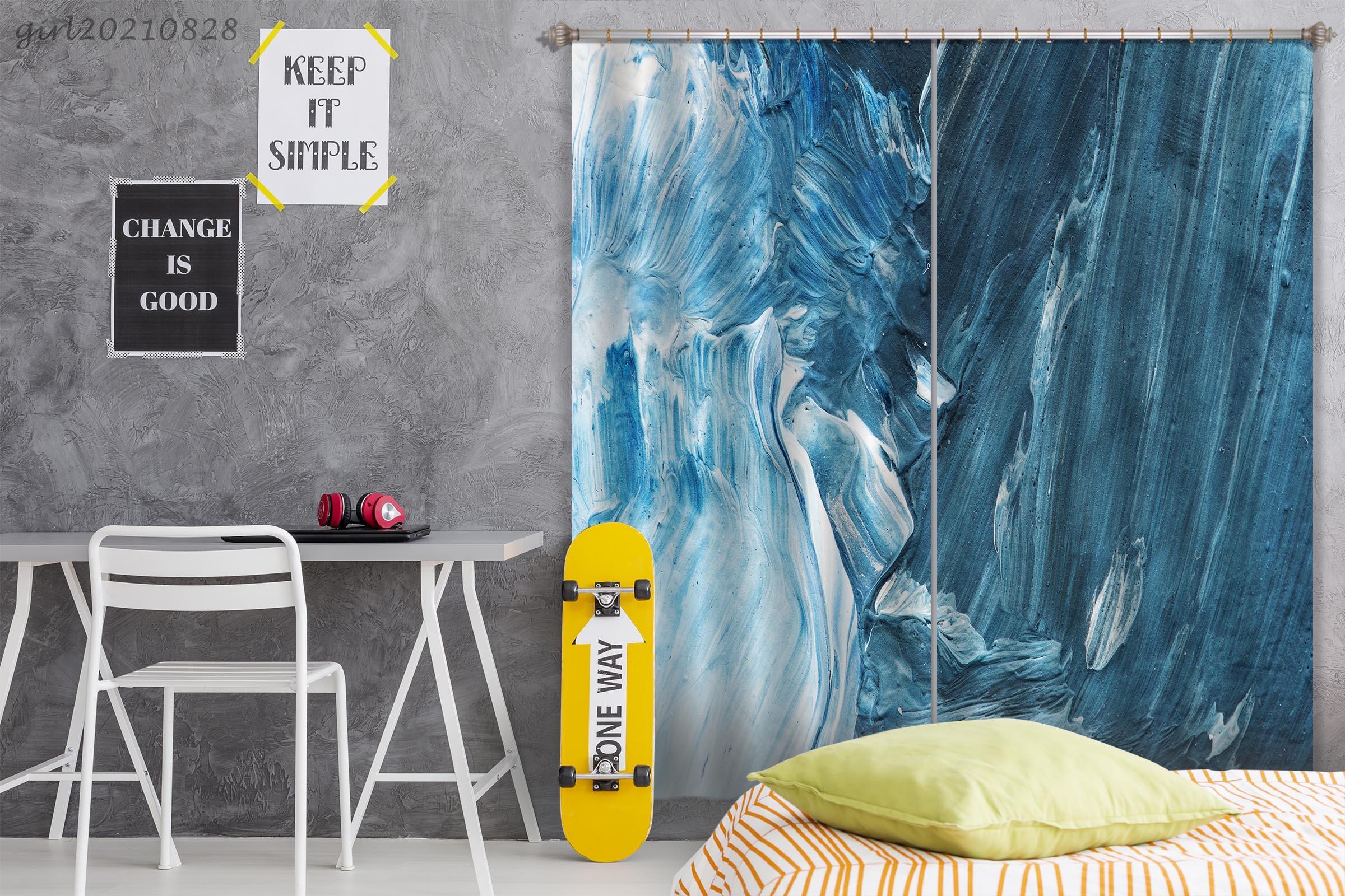 3D Abstract Blue Graffiti Curtains and Drapes LQH 104- Jess Art Decoration