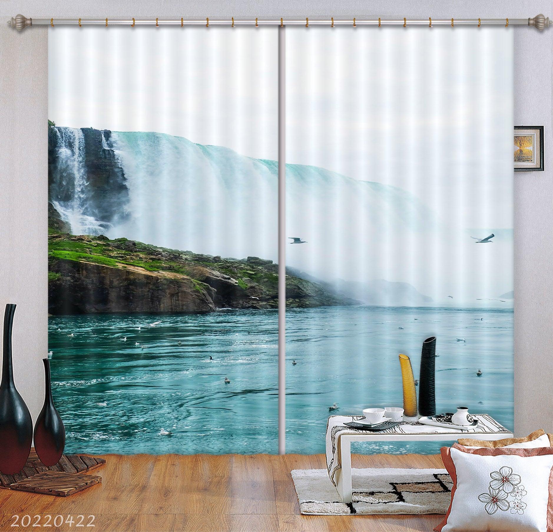 3D Landscape Mountain Waterfall River Bird Curtains and Drapes GD 4318- Jess Art Decoration