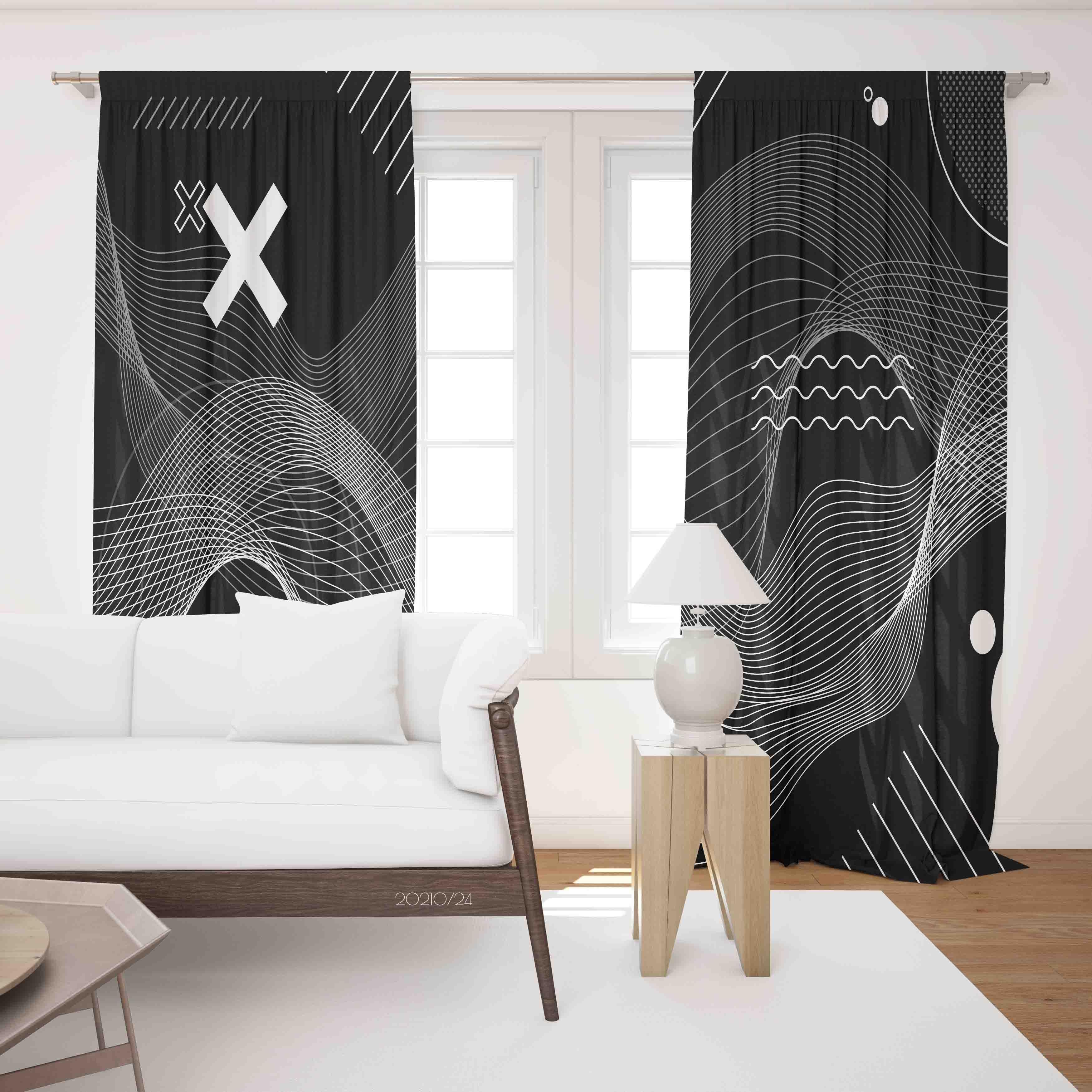 3D Abstract Black Geometry Curtains and Drapes LQH 45- Jess Art Decoration