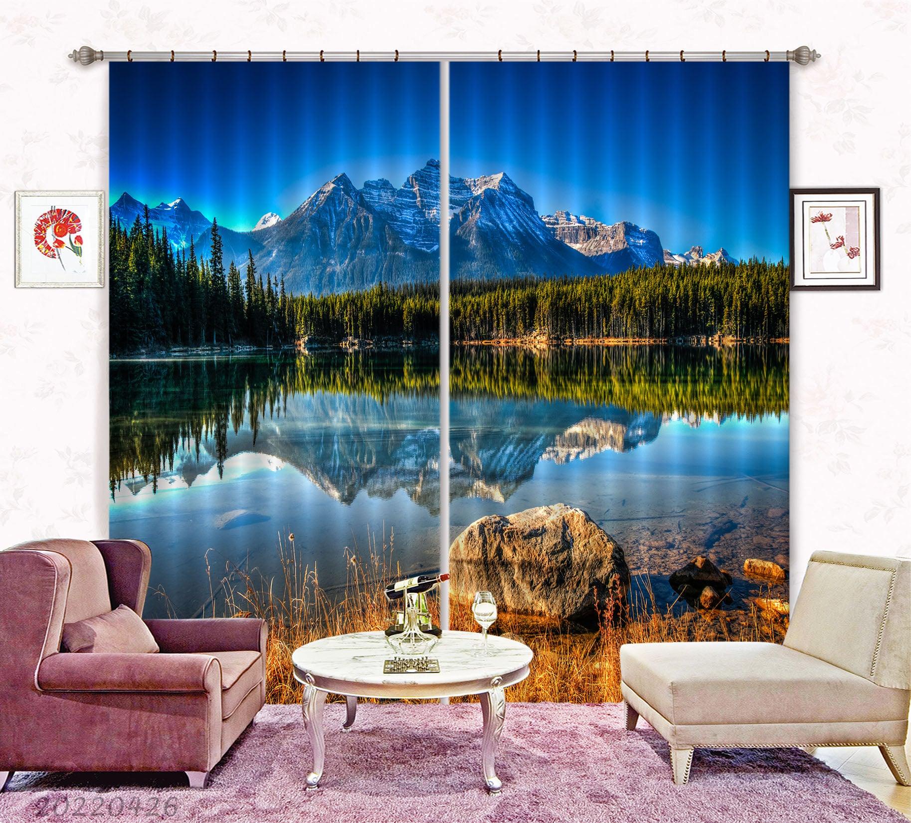 3D Landscape Mountain Lake Forest Blue Sky Curtains and Drapes GD 4932- Jess Art Decoration