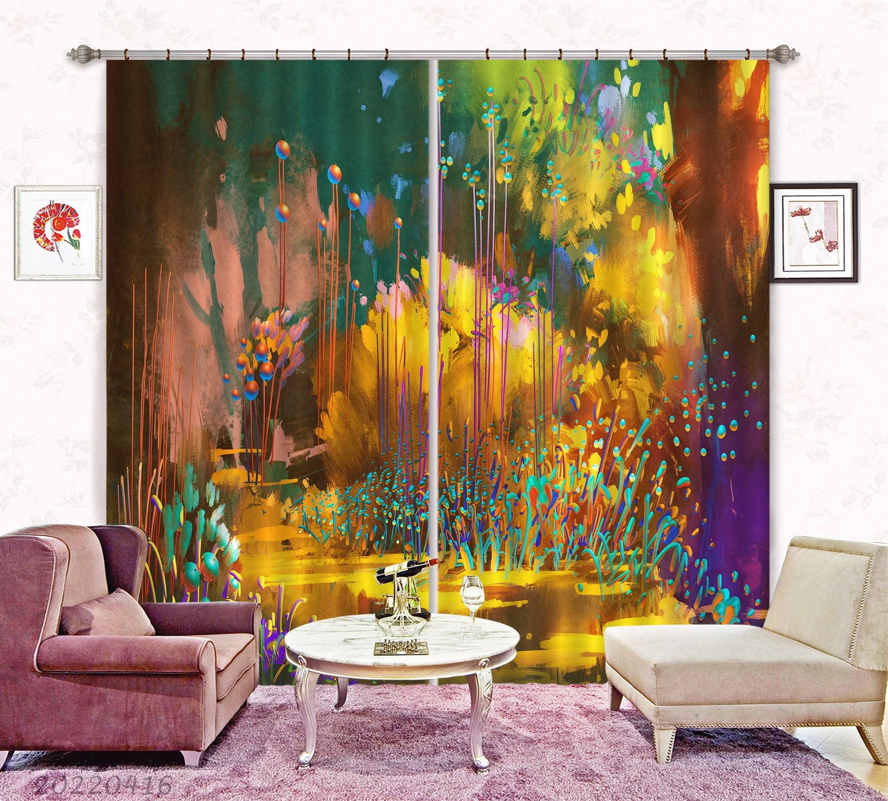 3D Fantasy Forest Colorful Botanical Floral Painting Curtains and Drapes GD 4685- Jess Art Decoration