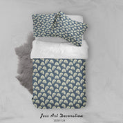 3D Vintage White Ginkgo Biloba Leaves Plant Pattern Blue Quilt Cover Set Bedding Set Duvet Cover Pillowcases LXL- Jess Art Decoration