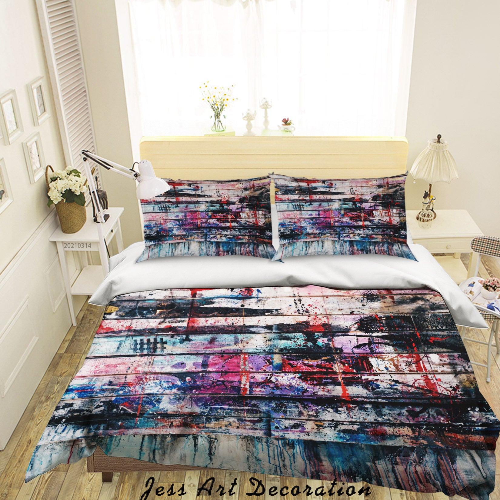 3D Abstract Colored Street Graffiti Quilt Cover Set Bedding Set Duvet Cover Pillowcases 182- Jess Art Decoration