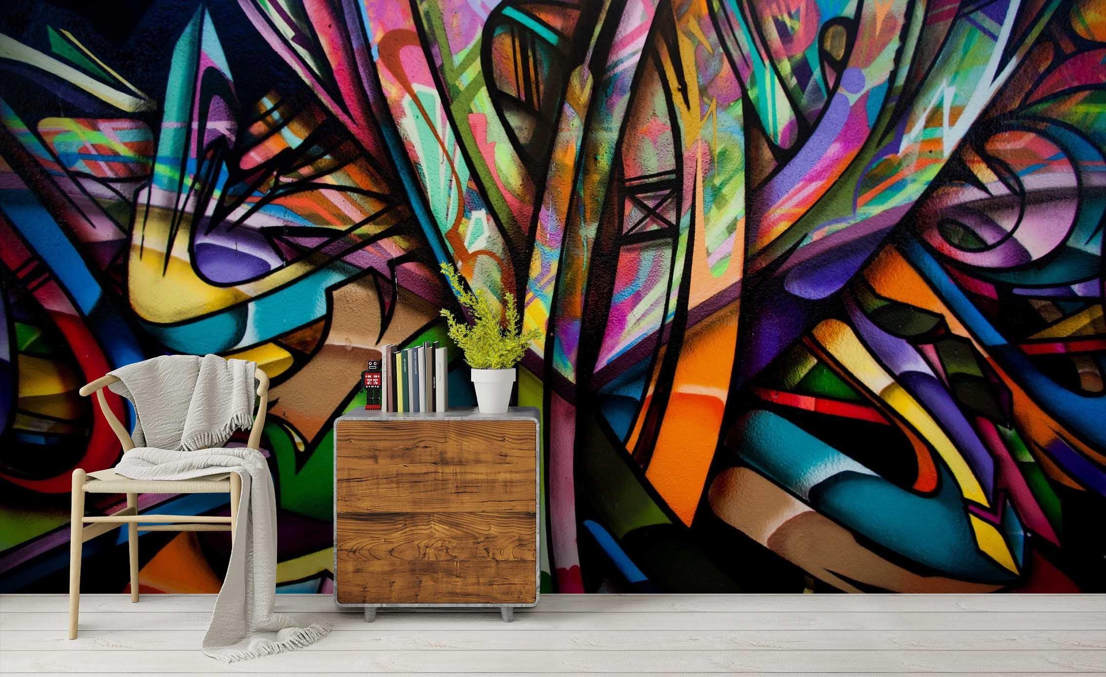 3D Colourful Graffiti Glaze colourful abstract graffiti texture wall mural wallpaper for living room - view 2