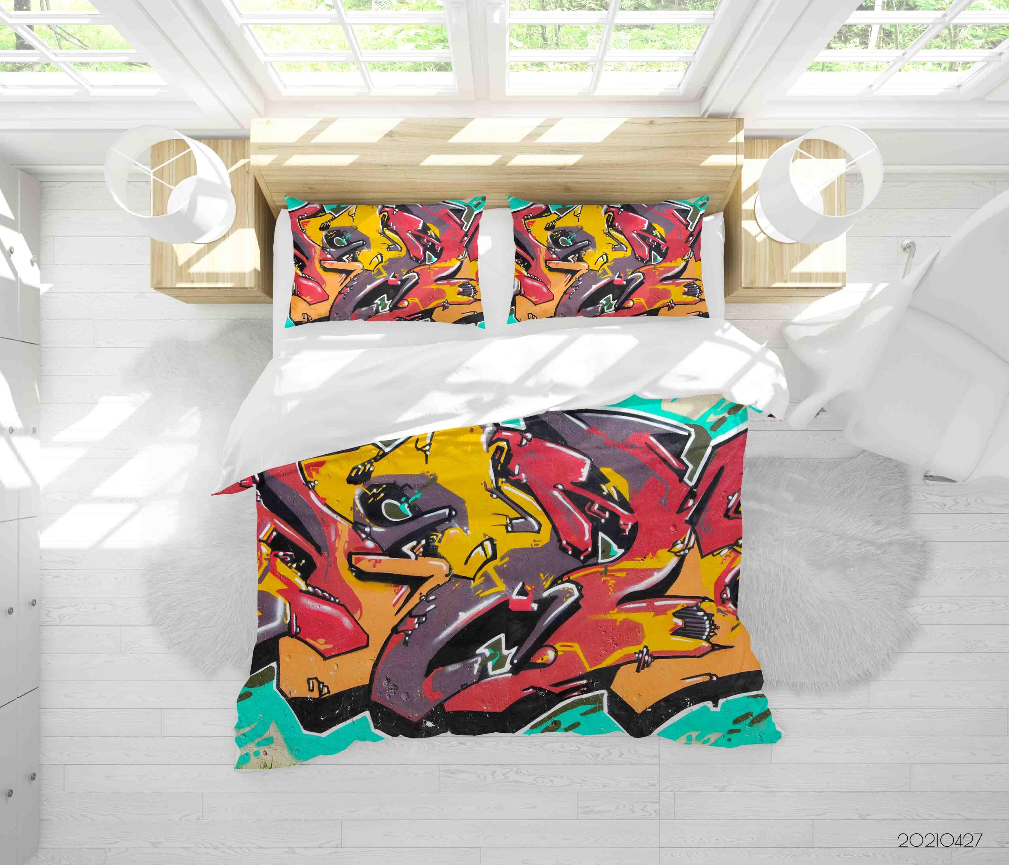 3D Abstract Color Graffiti Quilt Cover Set Bedding Set Duvet Cover Pillowcases 137- Jess Art Decoration