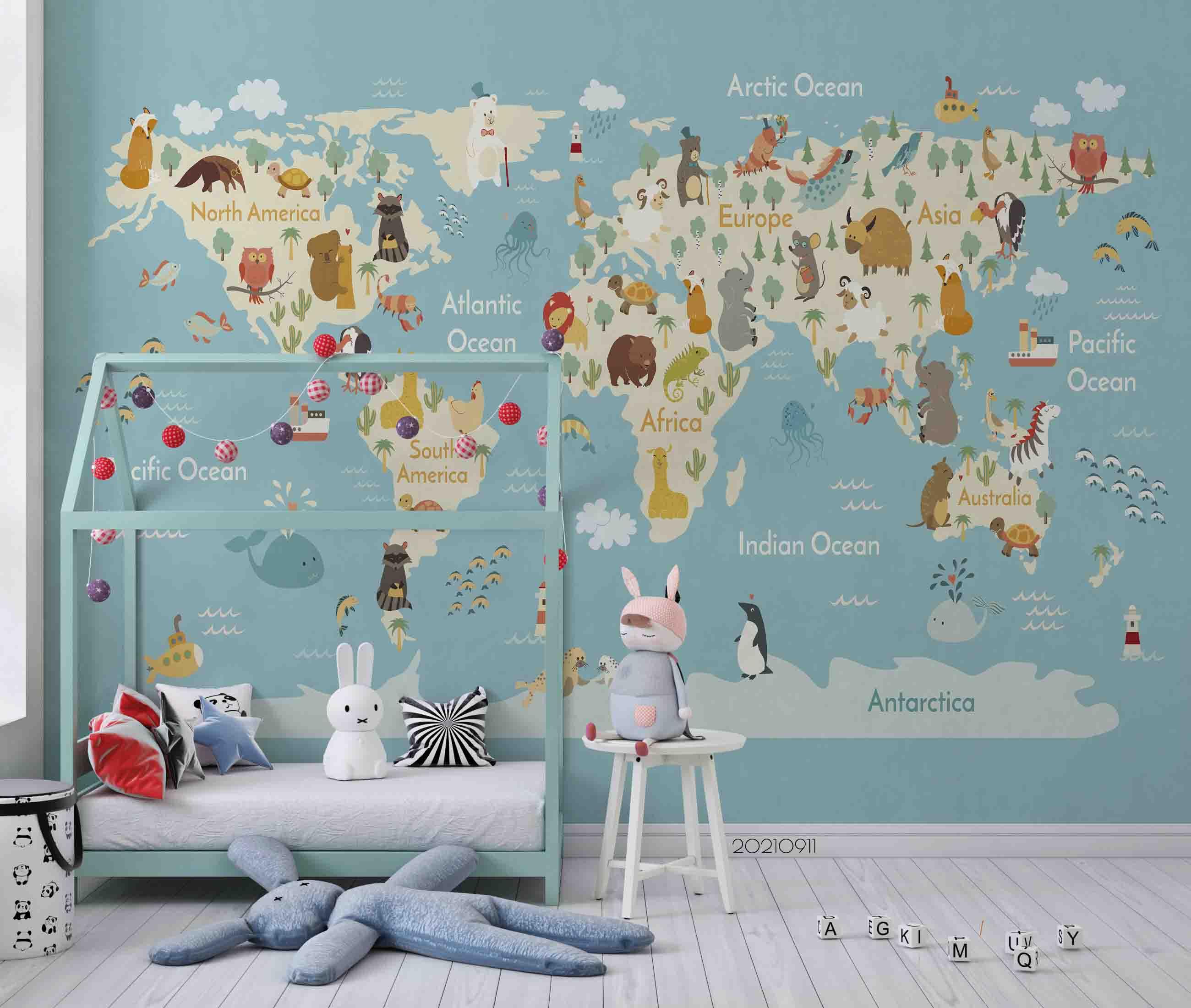 3D World Map Kids Wall Mural Wallpaper LQH 782- Jess Art Decoration