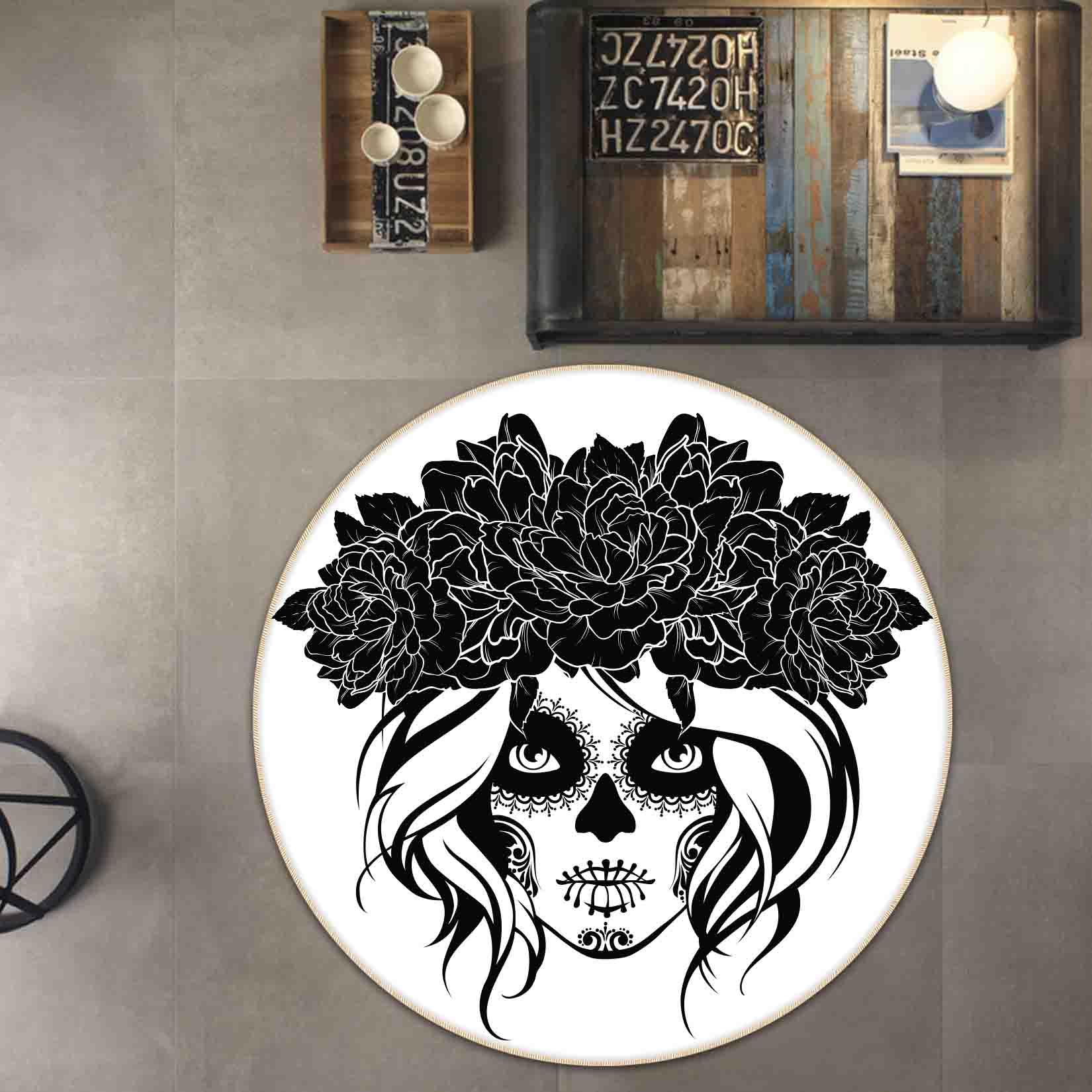 3D Skeleton Beauty Rose Non-Slip Round Rug Mat 108- Jess Art Decoration