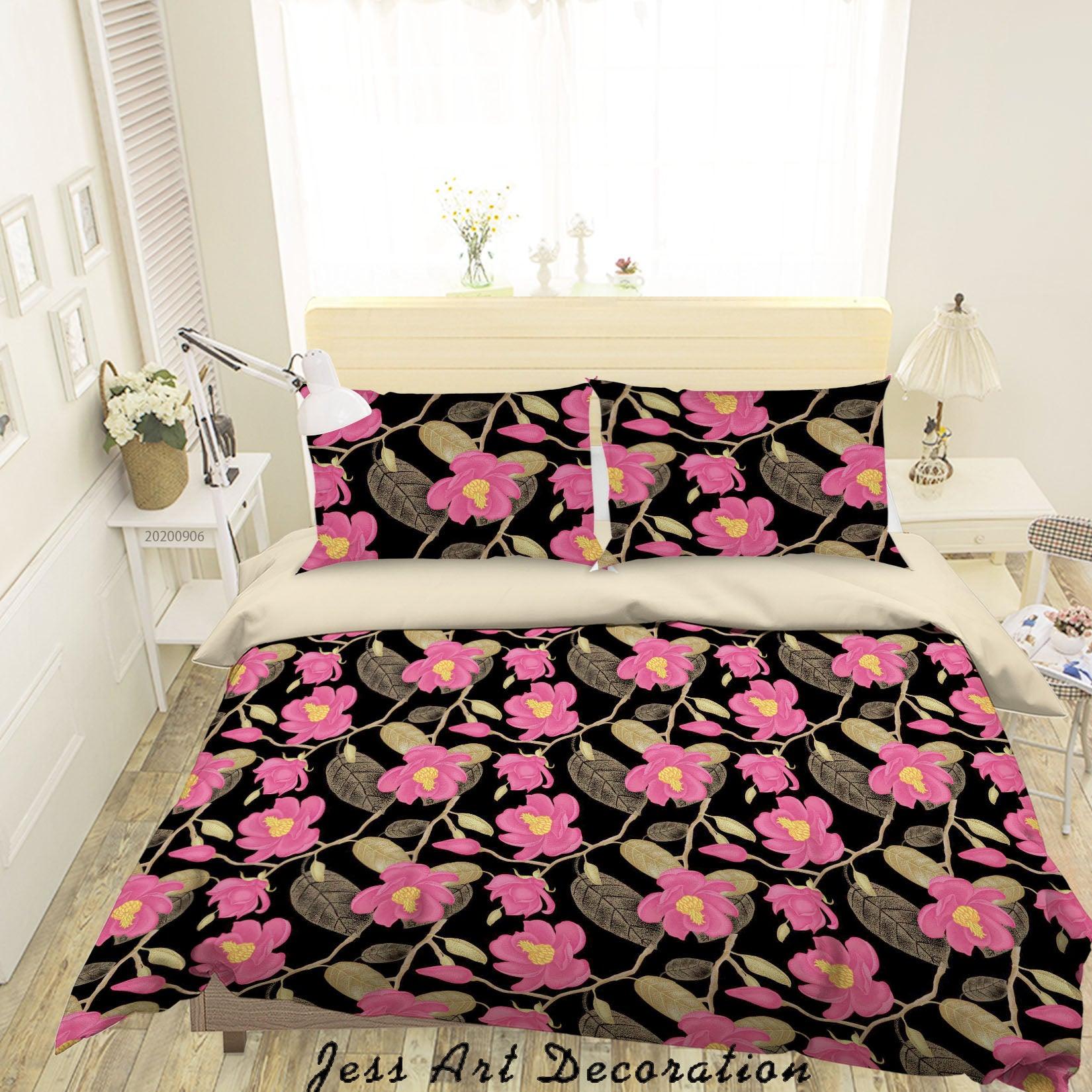3D Vintage Pink Leaves Floral Pattern Quilt Cover Set Bedding Set Duvet Cover Pillowcases WJ 3622- Jess Art Decoration
