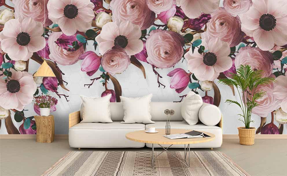 3D Watercolor Pink Floral Wall Mural Wallpaper 225- Jess Art Decoration