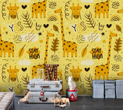 3D Yellow Giraffe Hippo Wall Mural Wallpaper 136- Jess Art Decoration